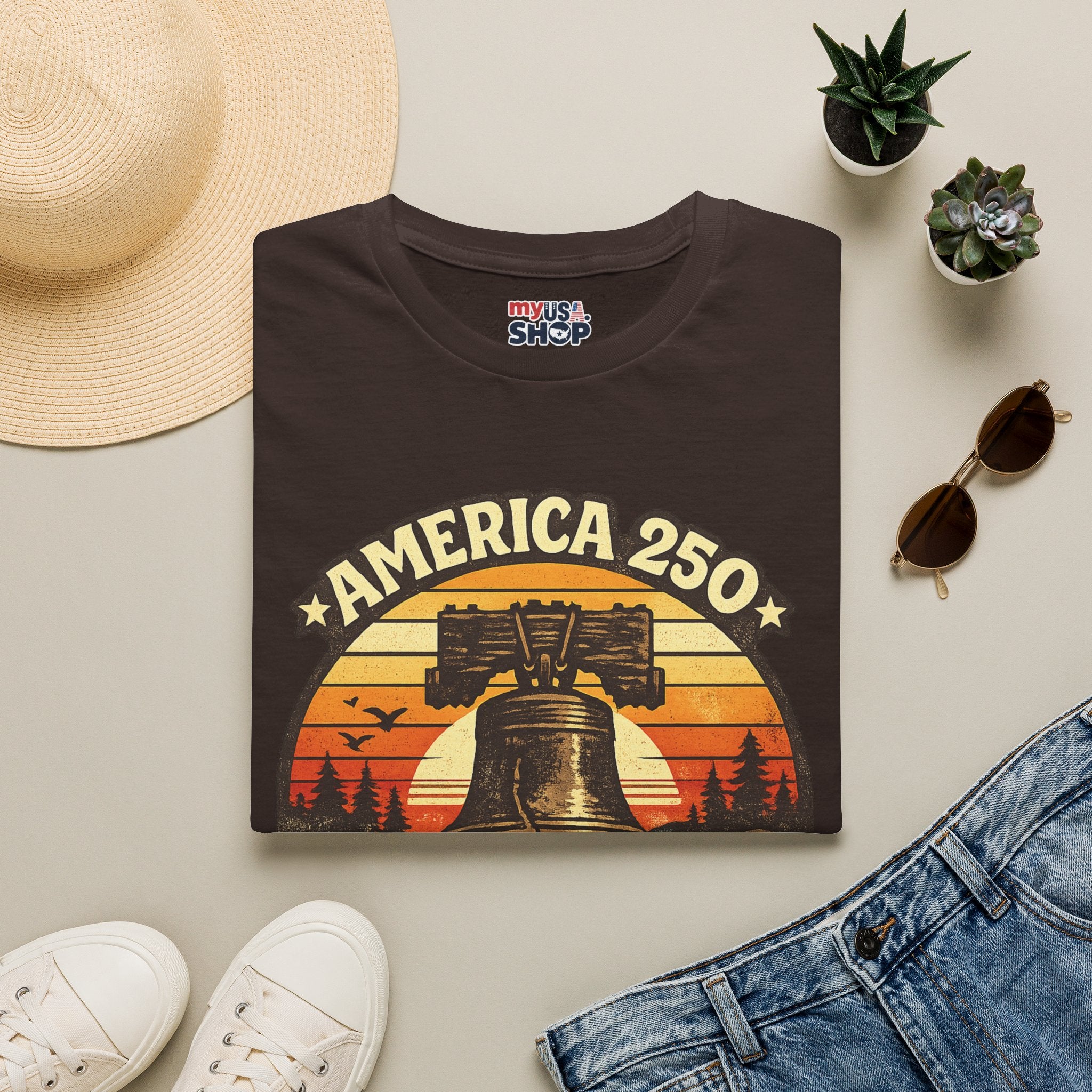 Pennsylvania America 250 Shirt — Retro Sunset Liberty Bell Graphic Tee
