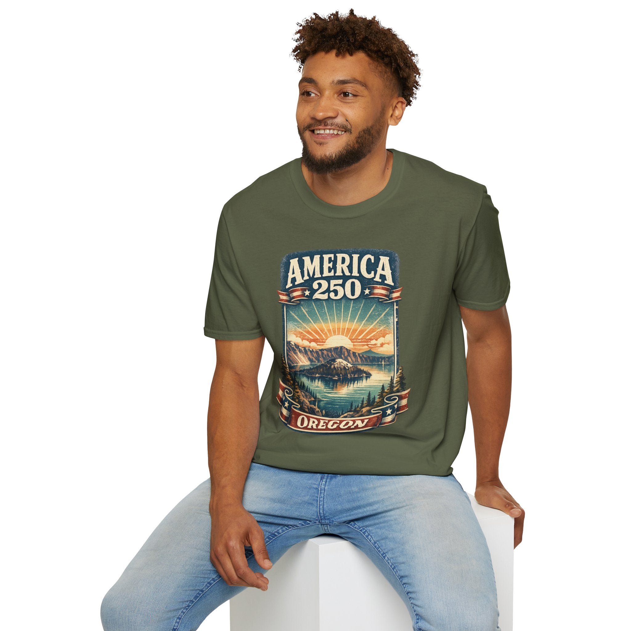 Oregon America 250 Shirt — Crater Lake Sunset Vintage Tee