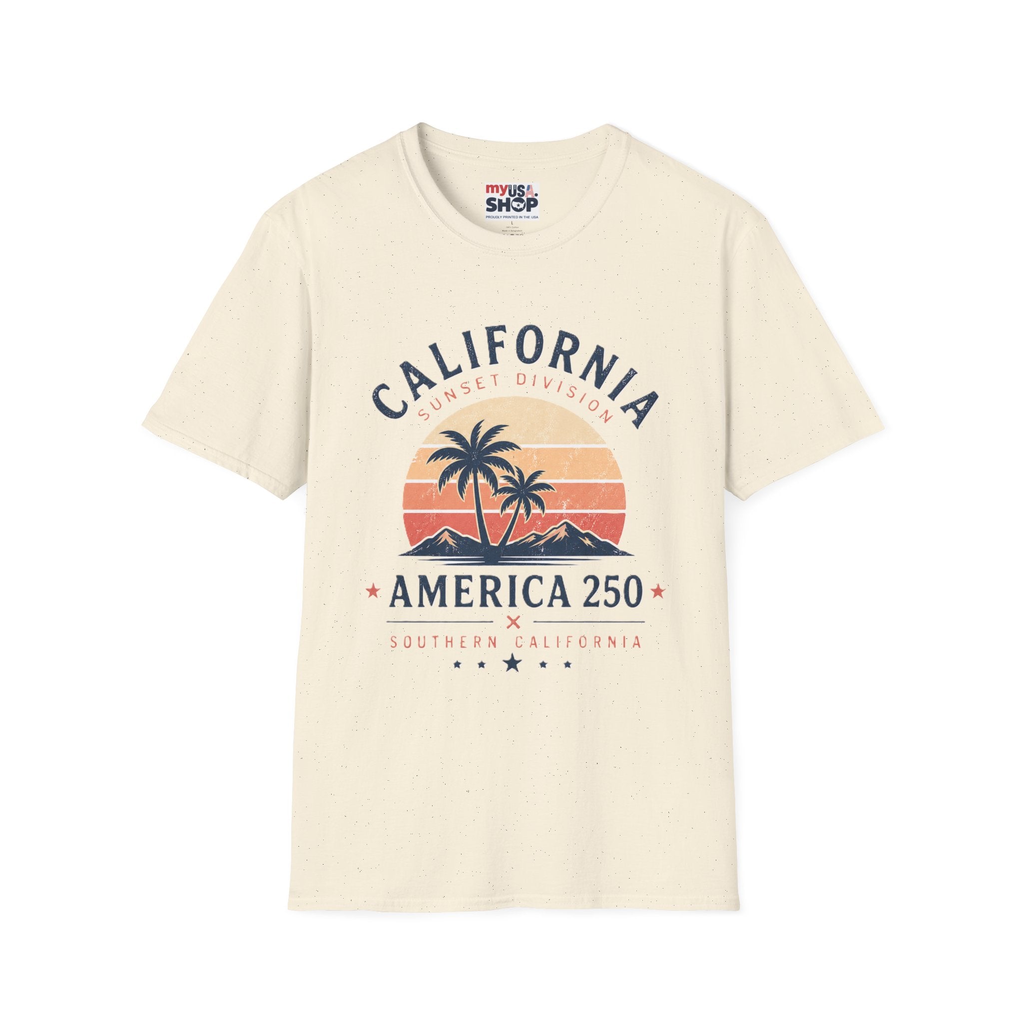America 250 California Sunset T-Shirt — Palm Tree Retro Beach Tee