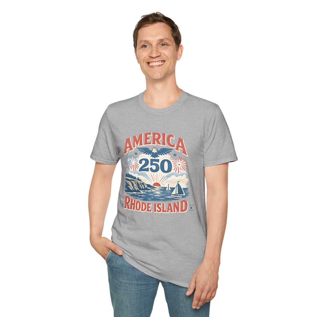 America 250 Rhode Island Shirt — Coastal Fireworks Patriotic Tee