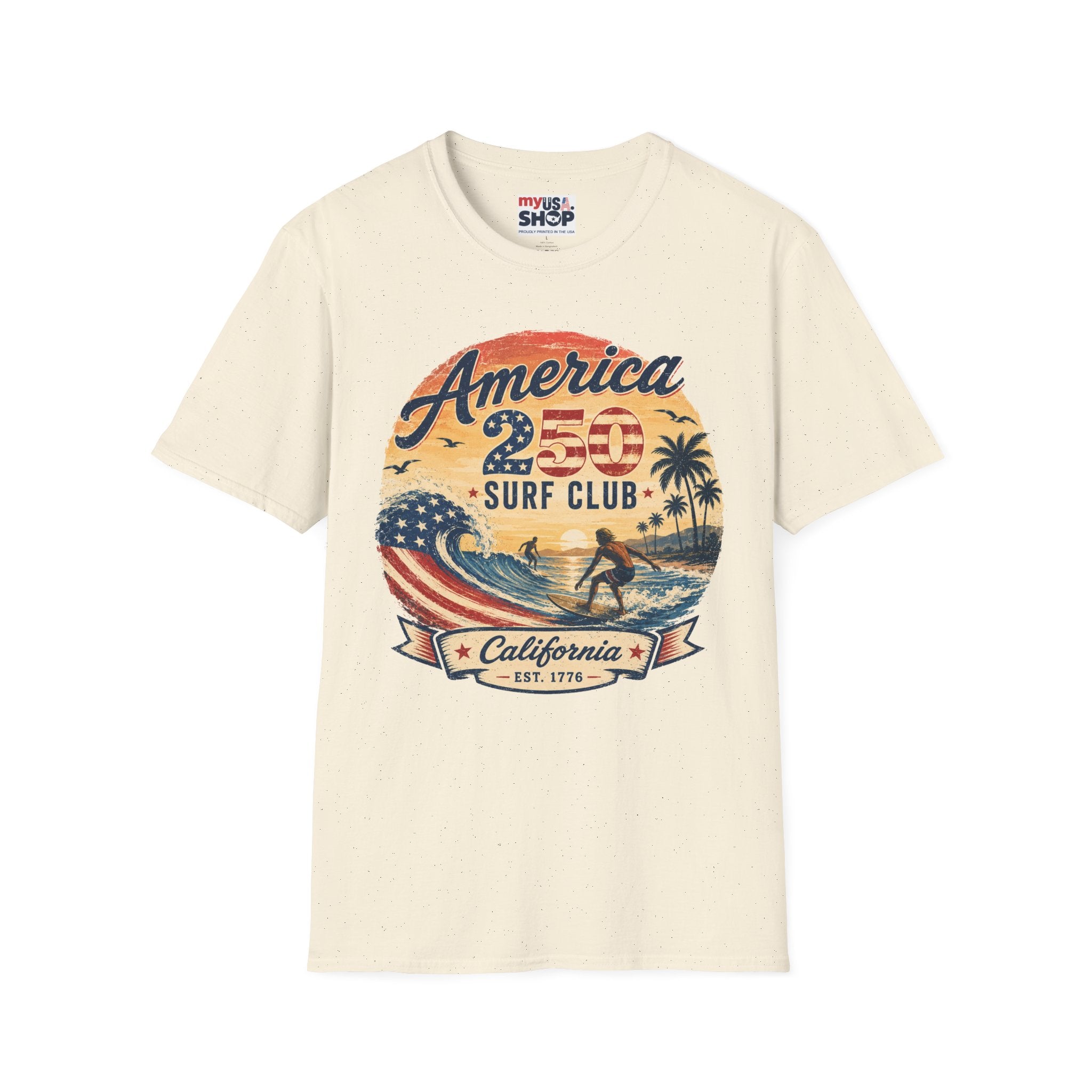 America 250 Surf Club T-Shirt — Patriotic California Surf Vintage Tee