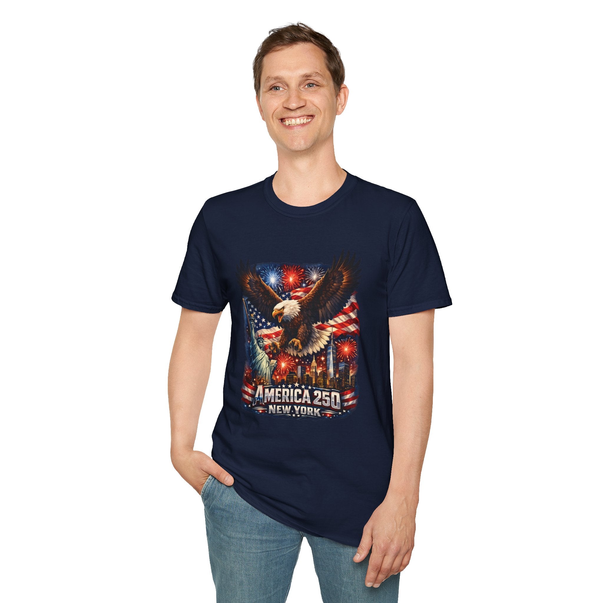 America 250 Patriotic Eagle T-Shirt — New York Fireworks Design