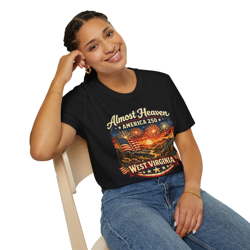 Almost Heaven West Virginia T-Shirt – America 250 Patriotic Fireworks Tee