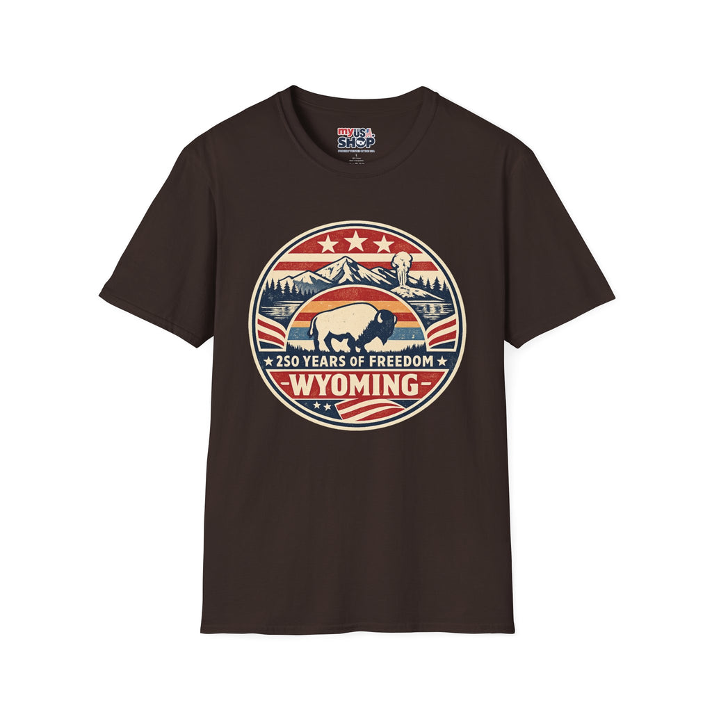Wyoming Buffalo Tee — America 250 Retro Mountain Graphic T-Shirt
