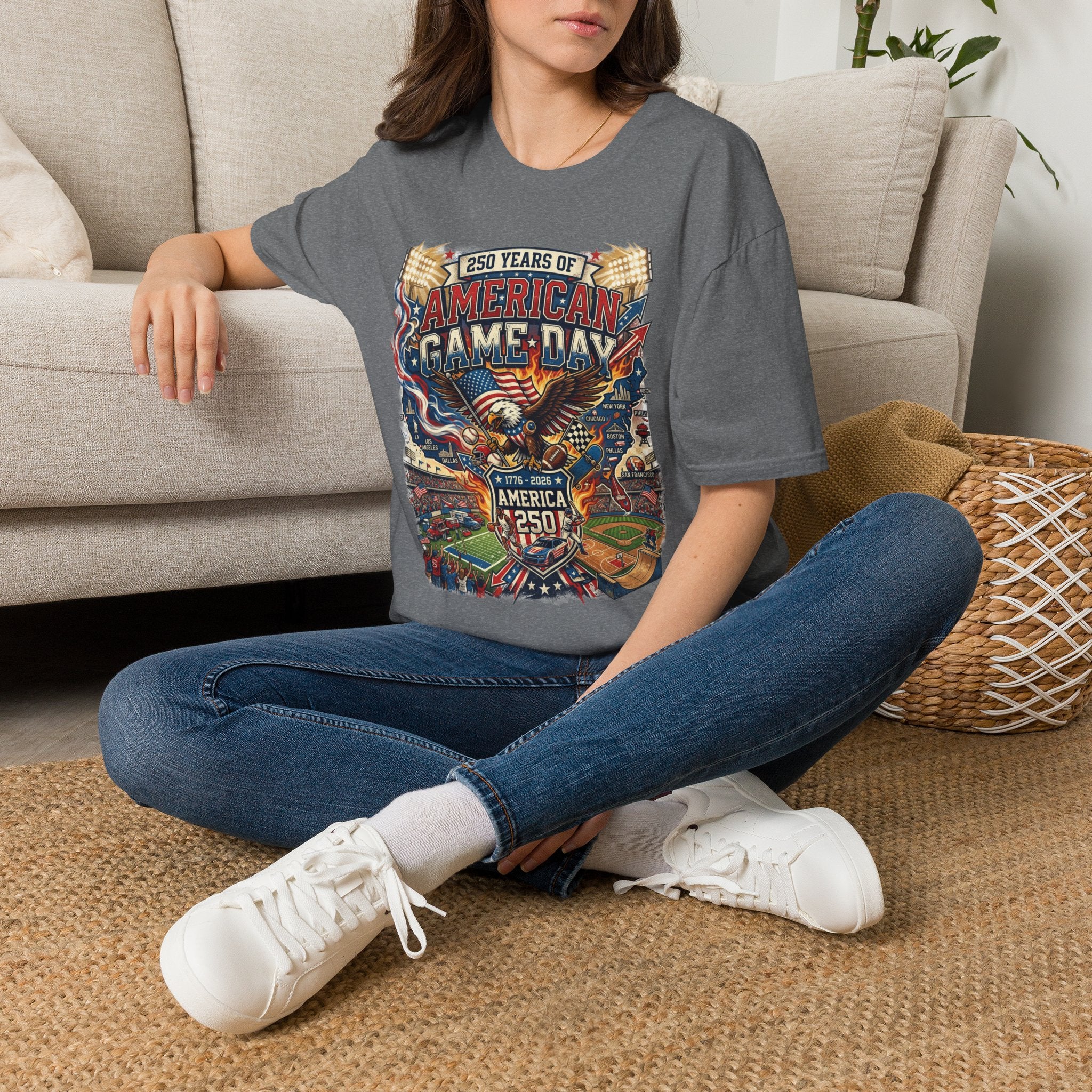 American Game Day T-Shirt — 250 Years USA Football & Baseball Celebration Pop Culture