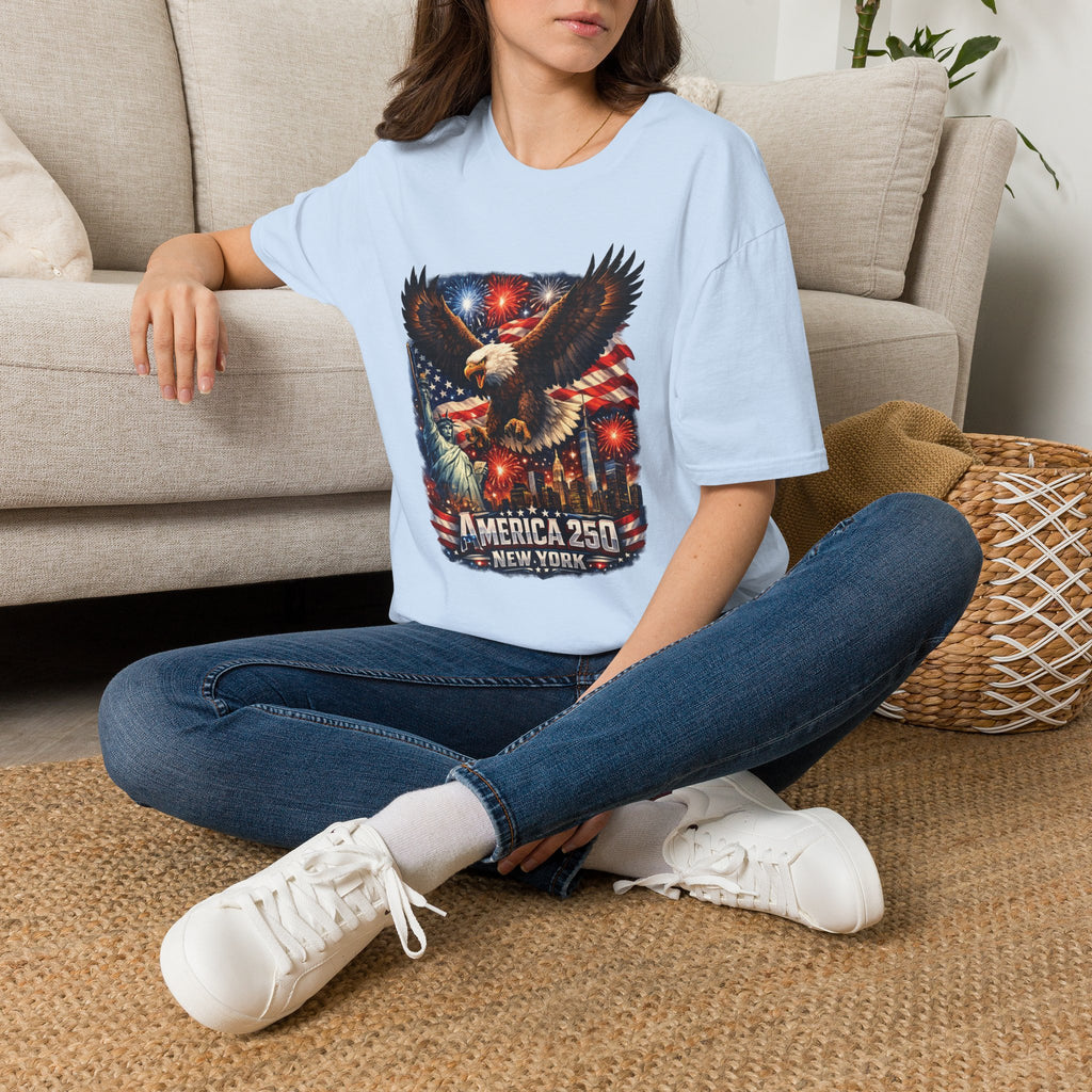 America 250 Patriotic Eagle T-Shirt — New York Fireworks Design