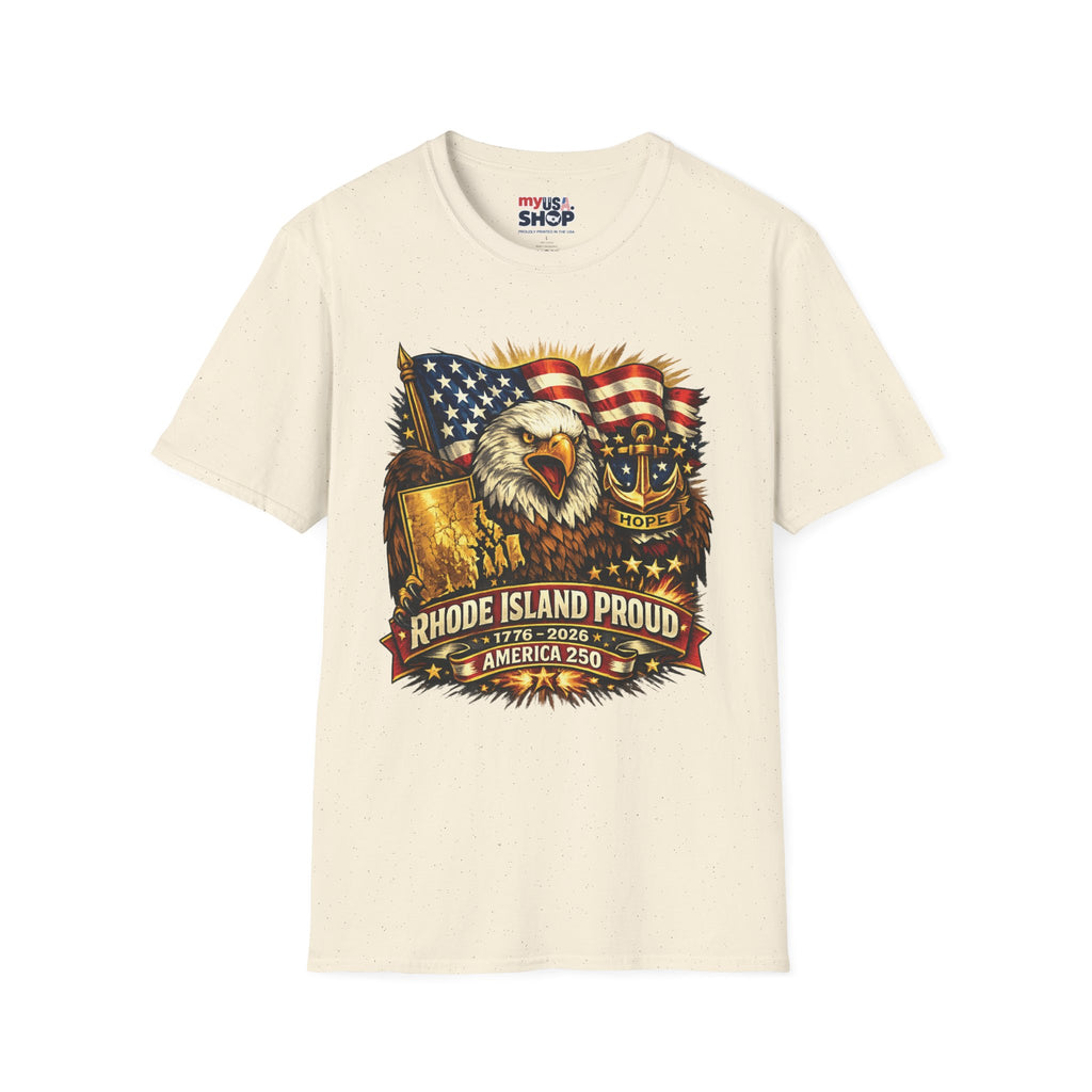 Rhode Island Proud America 250 T-Shirt — Patriotic Eagle Graphic Tee
