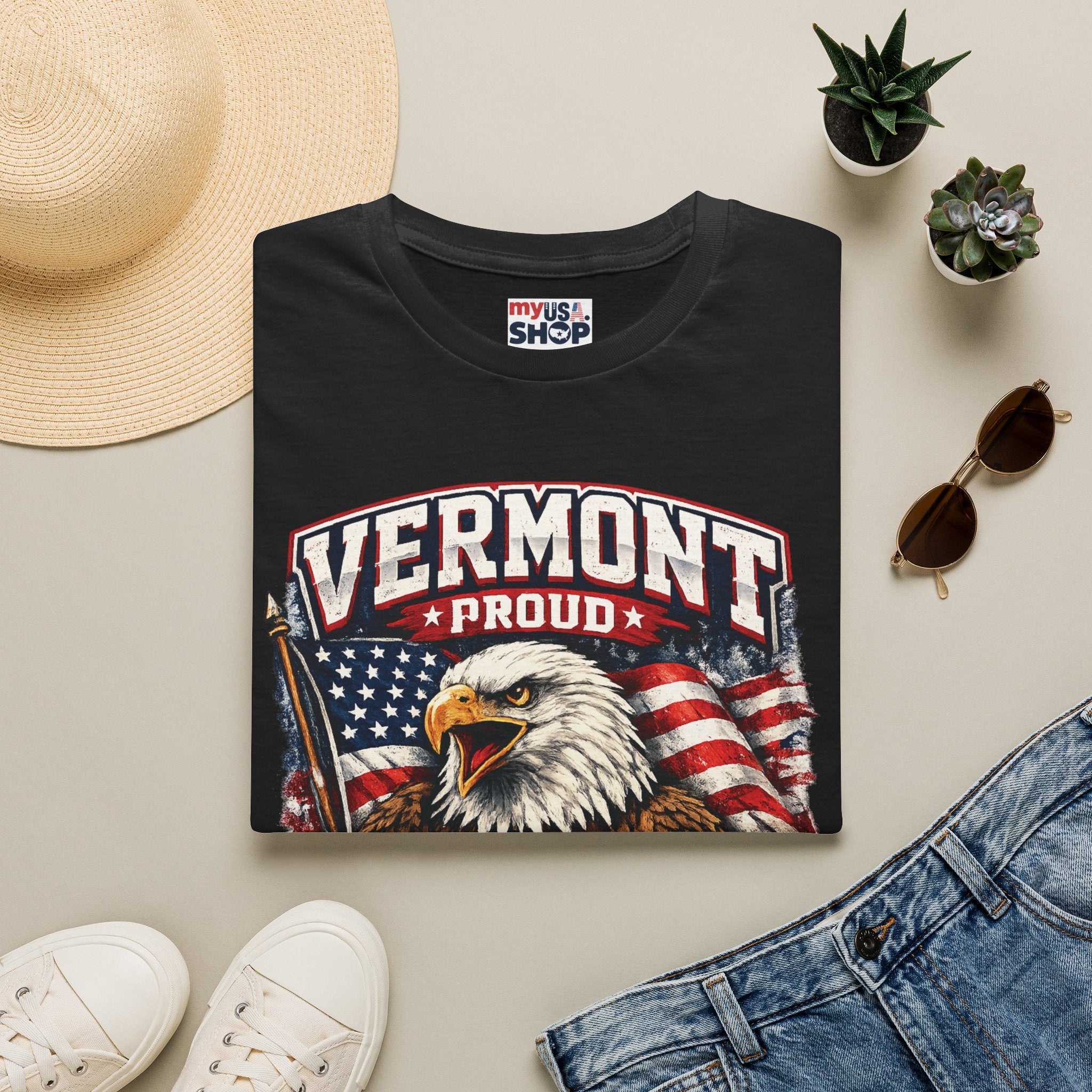 America 250 x Vermont Proud T-Shirt — Eagle Flag Design