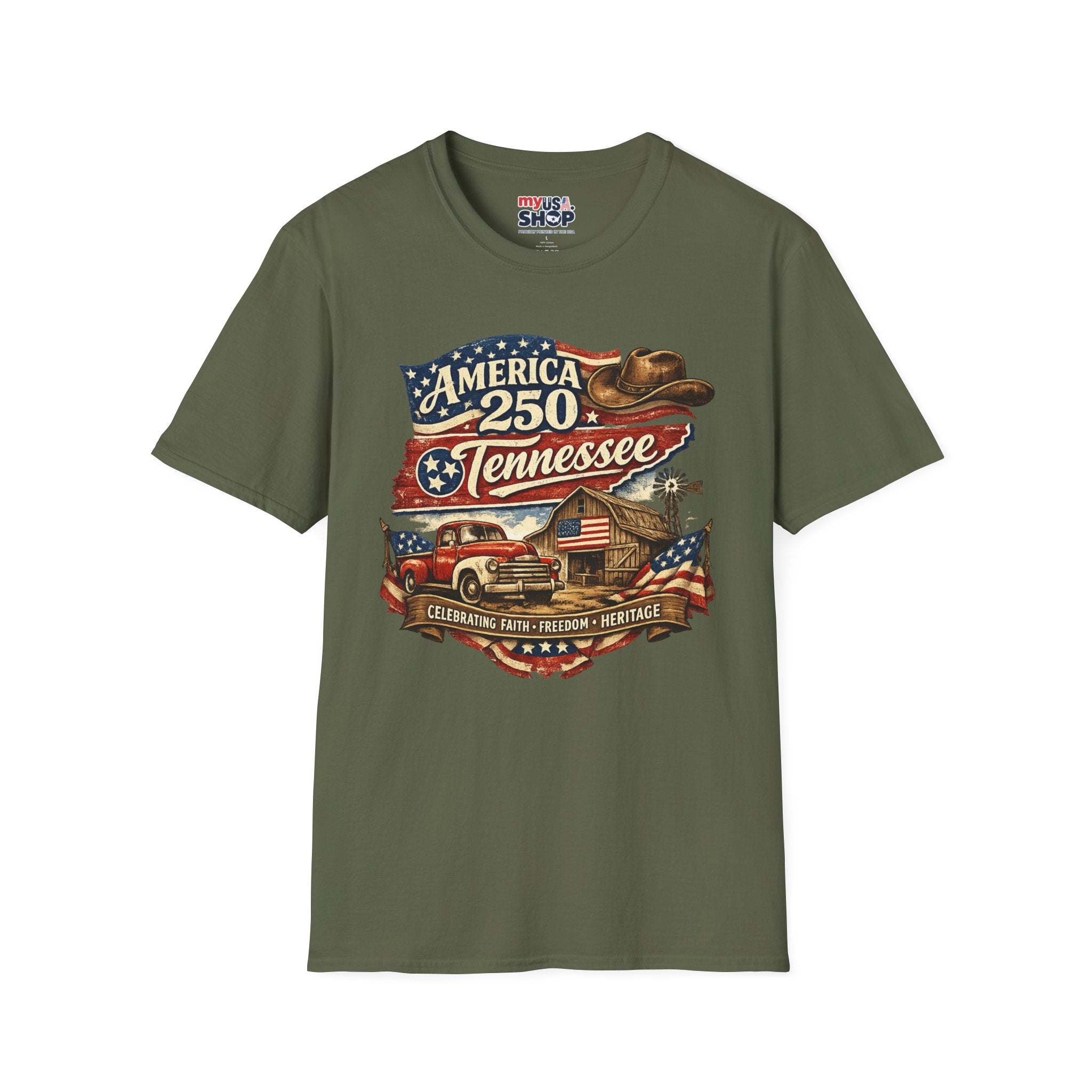 America 250 Tennessee T-Shirt — Celebrating Faith Freedom Heritage Graphic Tee