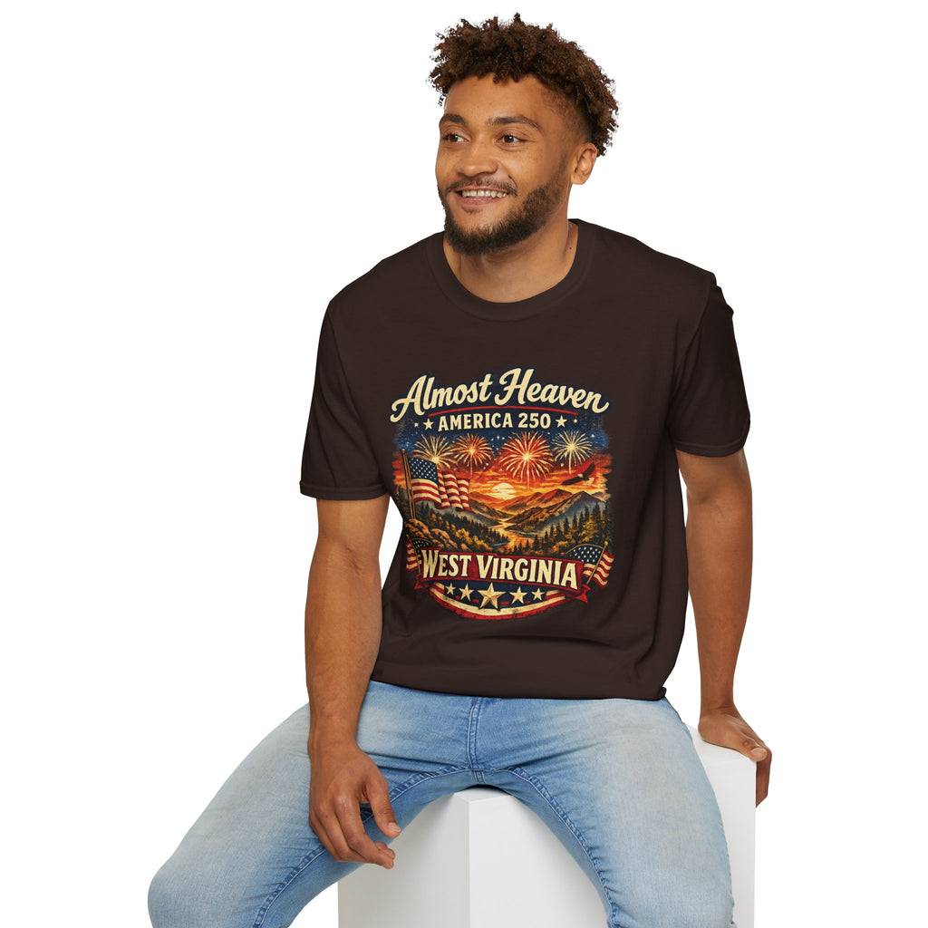 Almost Heaven West Virginia T-Shirt – America 250 Patriotic Fireworks Tee