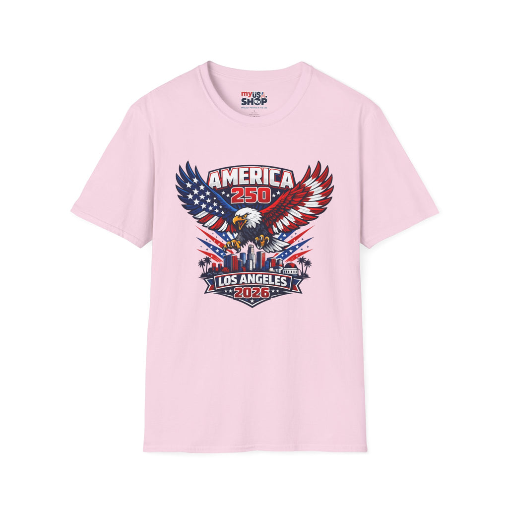 America 250 Los Angeles Skyline Patriotic Eagle California Tee