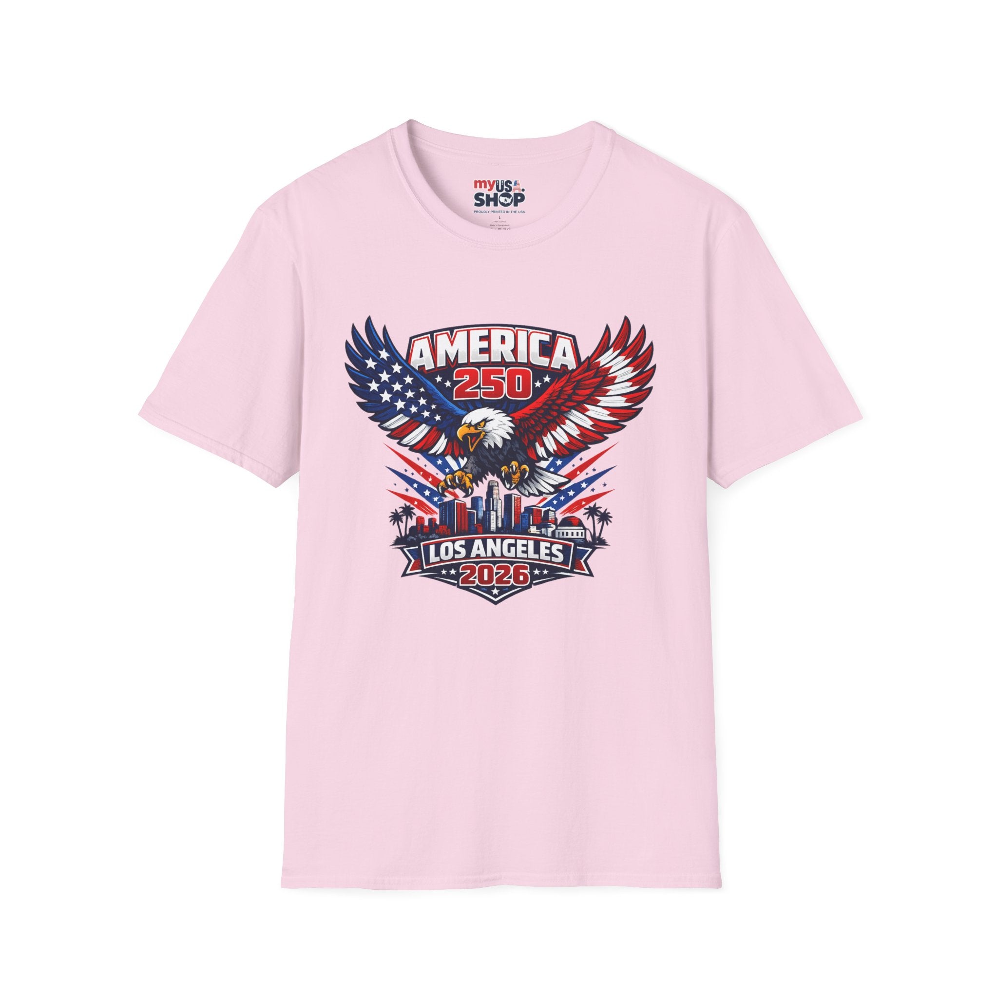 America 250 Los Angeles Skyline Patriotic Eagle California Tee