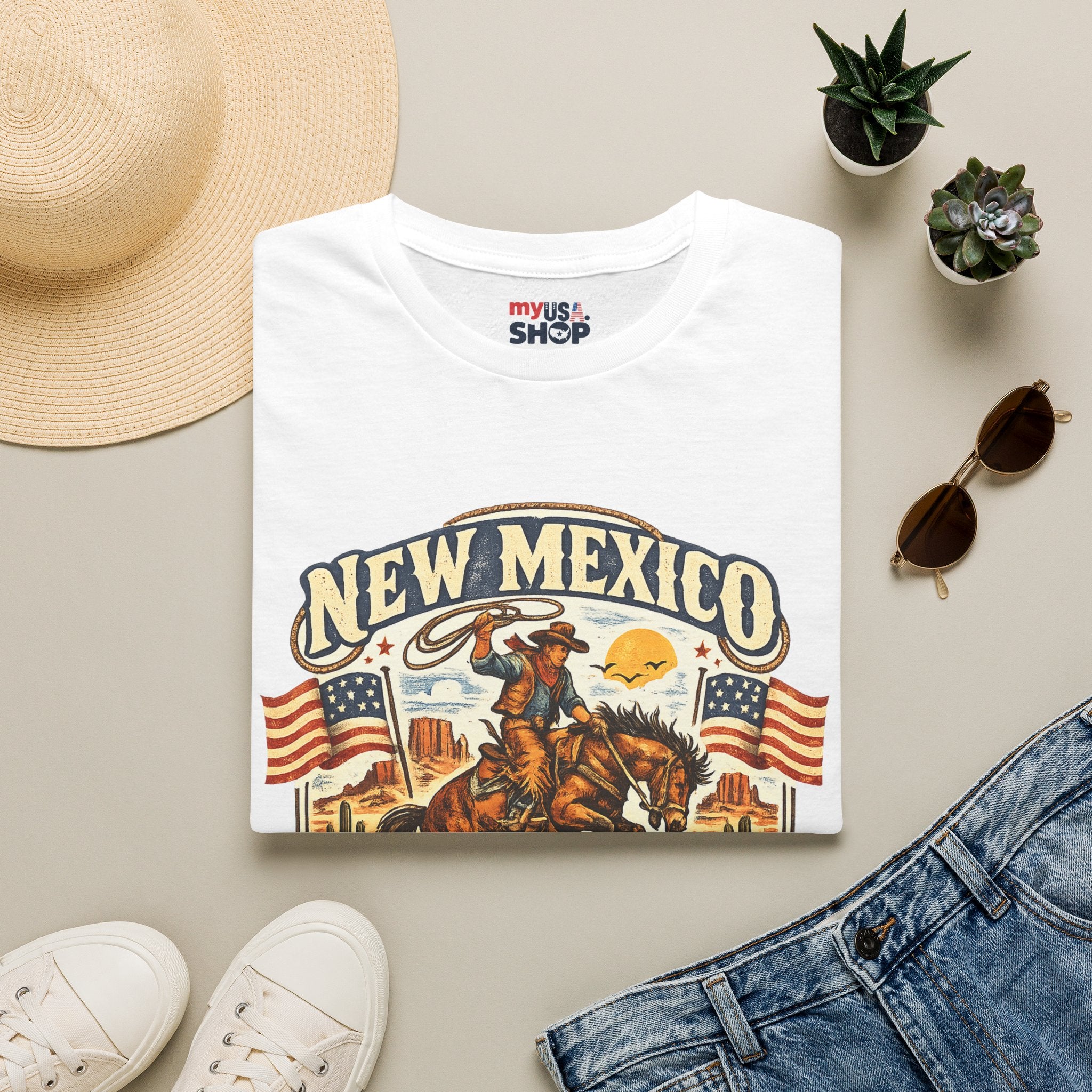 America 250 New Mexico Cowboy Rodeo T-Shirt — Vintage Western Tee