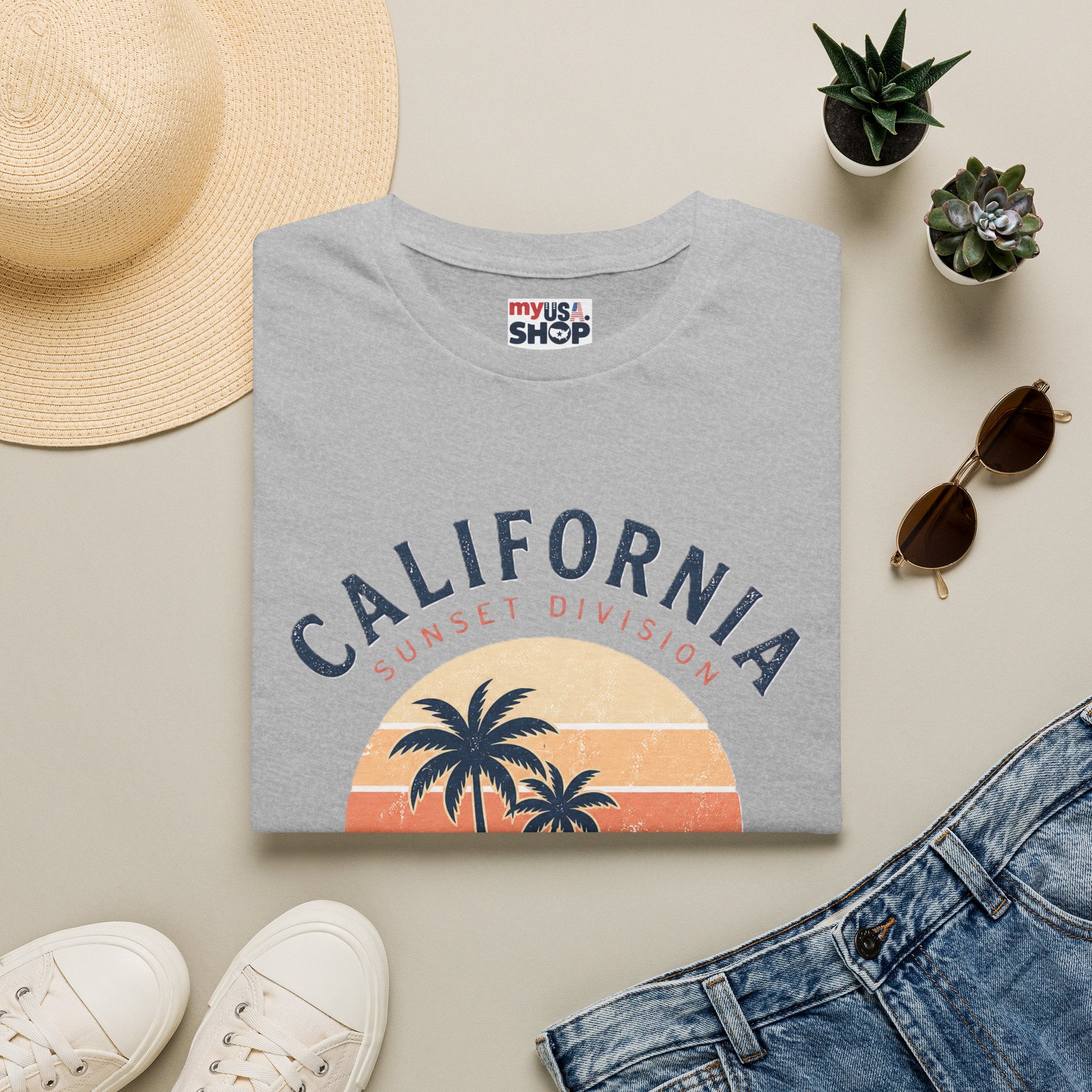 America 250 California Sunset T-Shirt — Palm Tree Retro Beach Tee