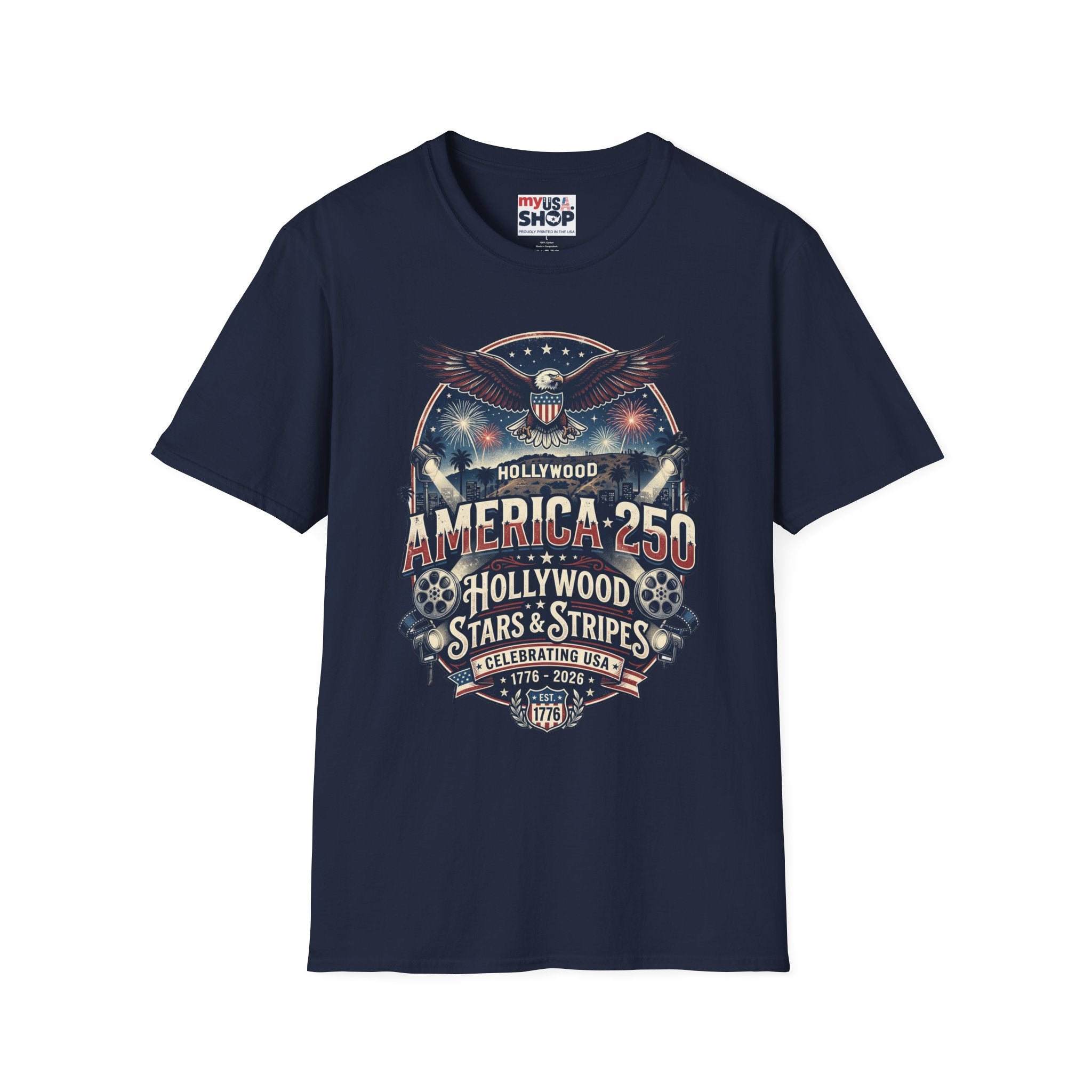 America 250 Graphic T-Shirt — Hollywood Stars & Stripes Eagle Design