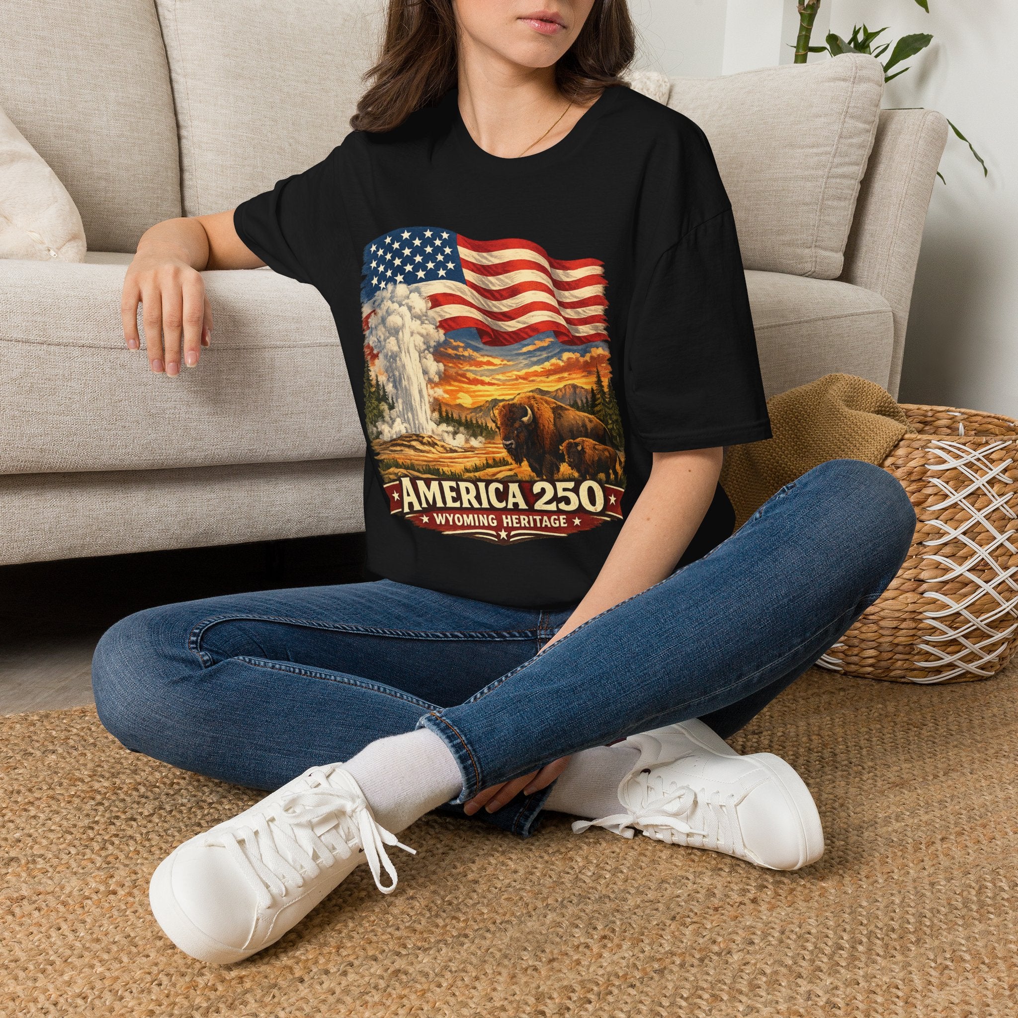 America 250 T-Shirt — Vintage Wyoming Yellowstone Design