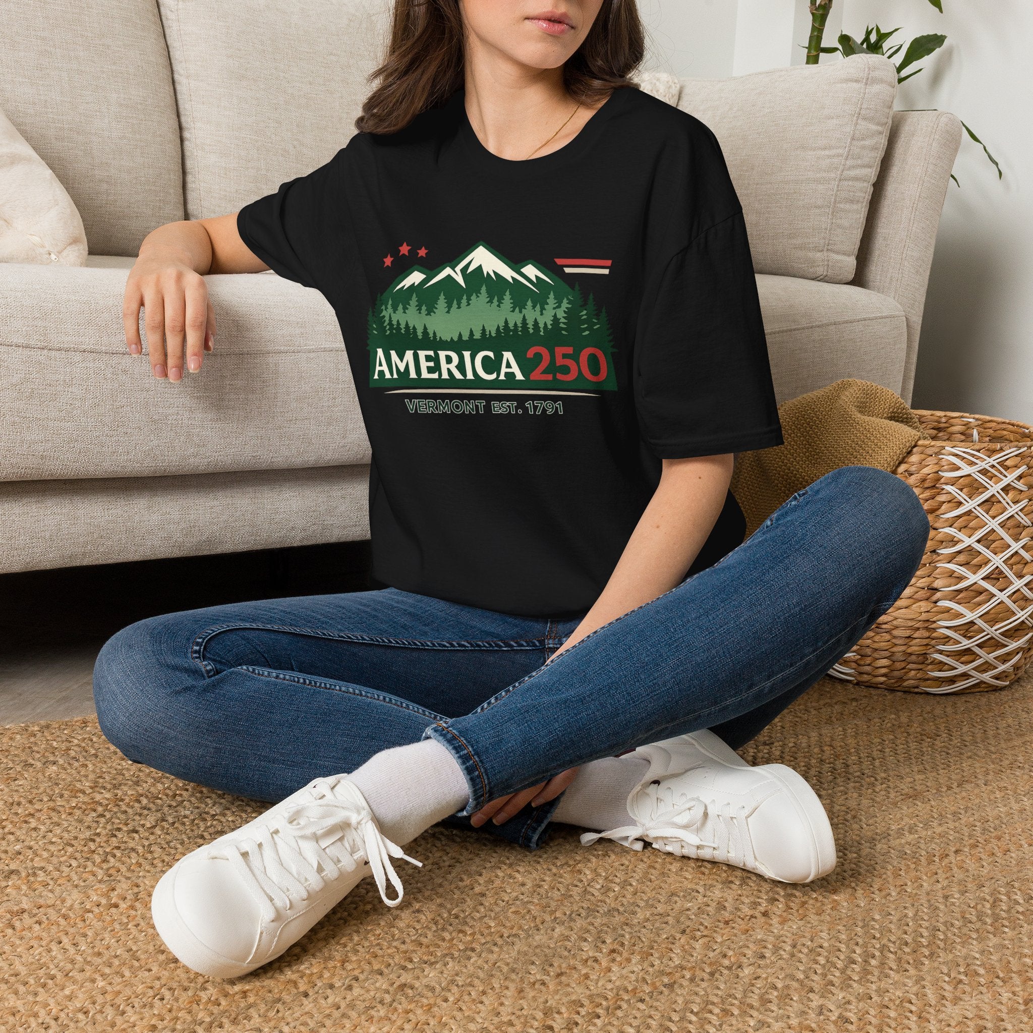 America 250 – Vermont Est. 1791 Mountain Star Vintage Tee Design