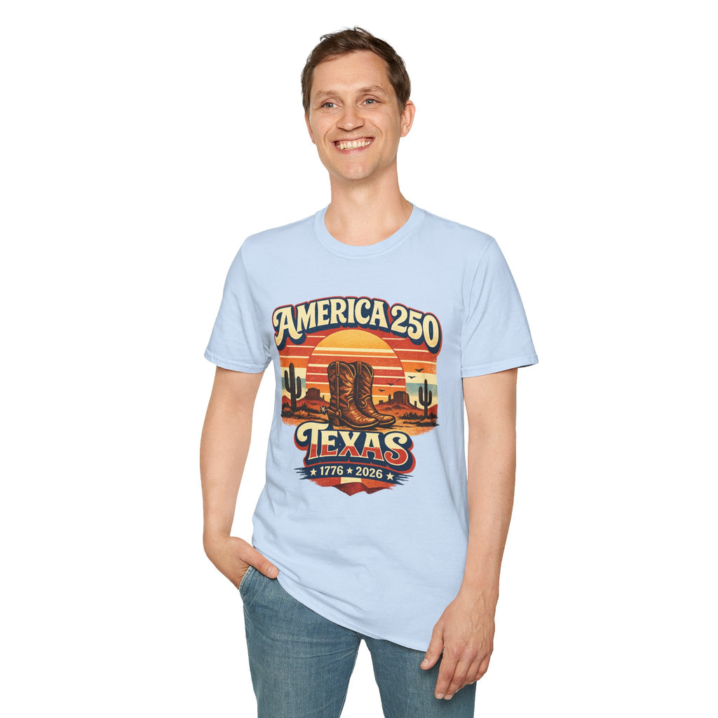 America 250 Texas T-Shirt — Retro Desert Cowboy Graphic Tee