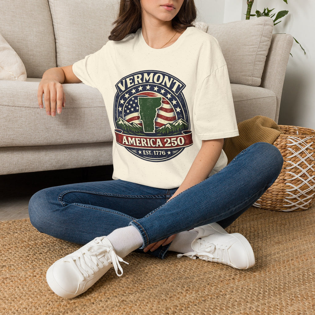 America 250 – Vermont Est. 1776 Map Vintage Tee Design