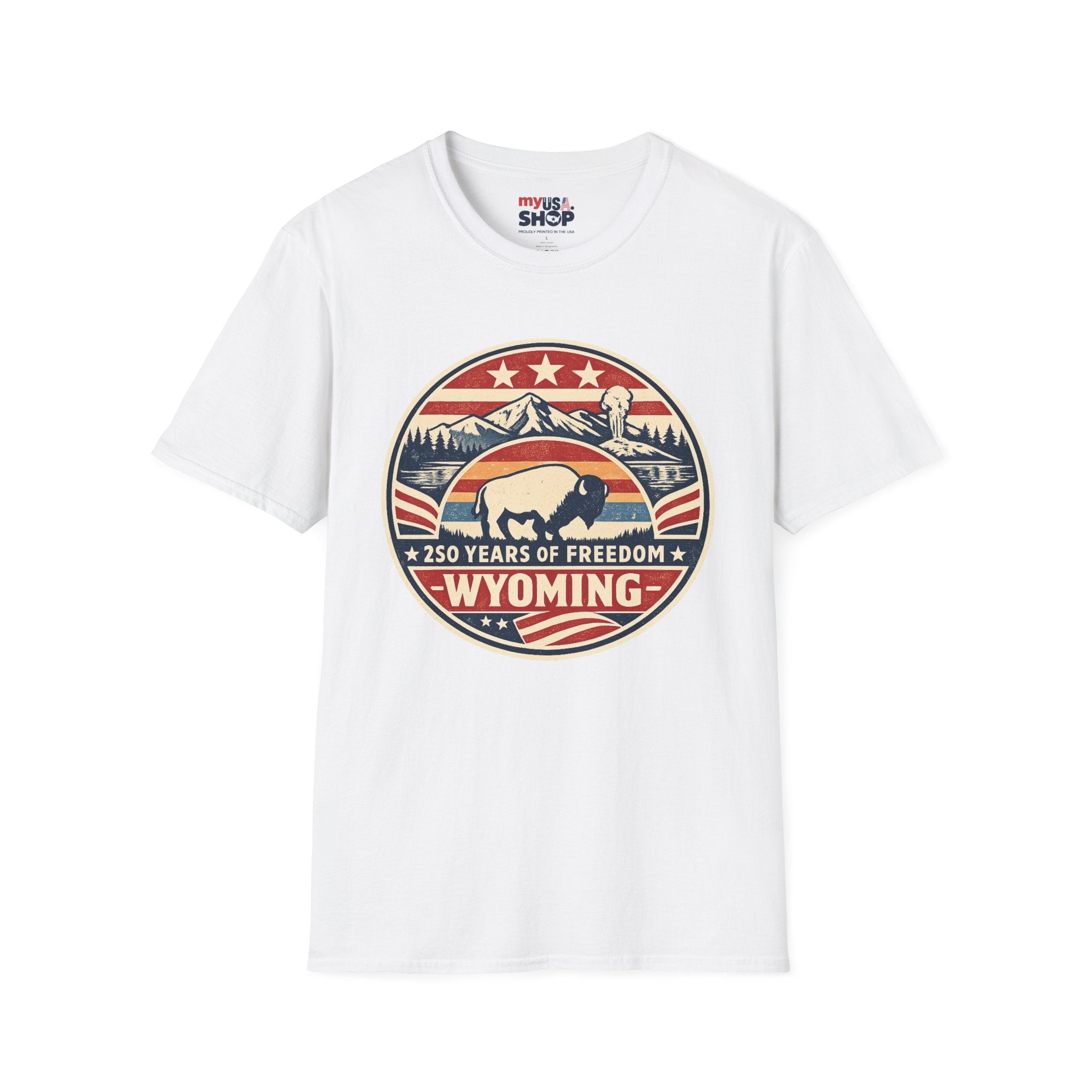 Wyoming Buffalo Tee — America 250 Retro Mountain Graphic T-Shirt