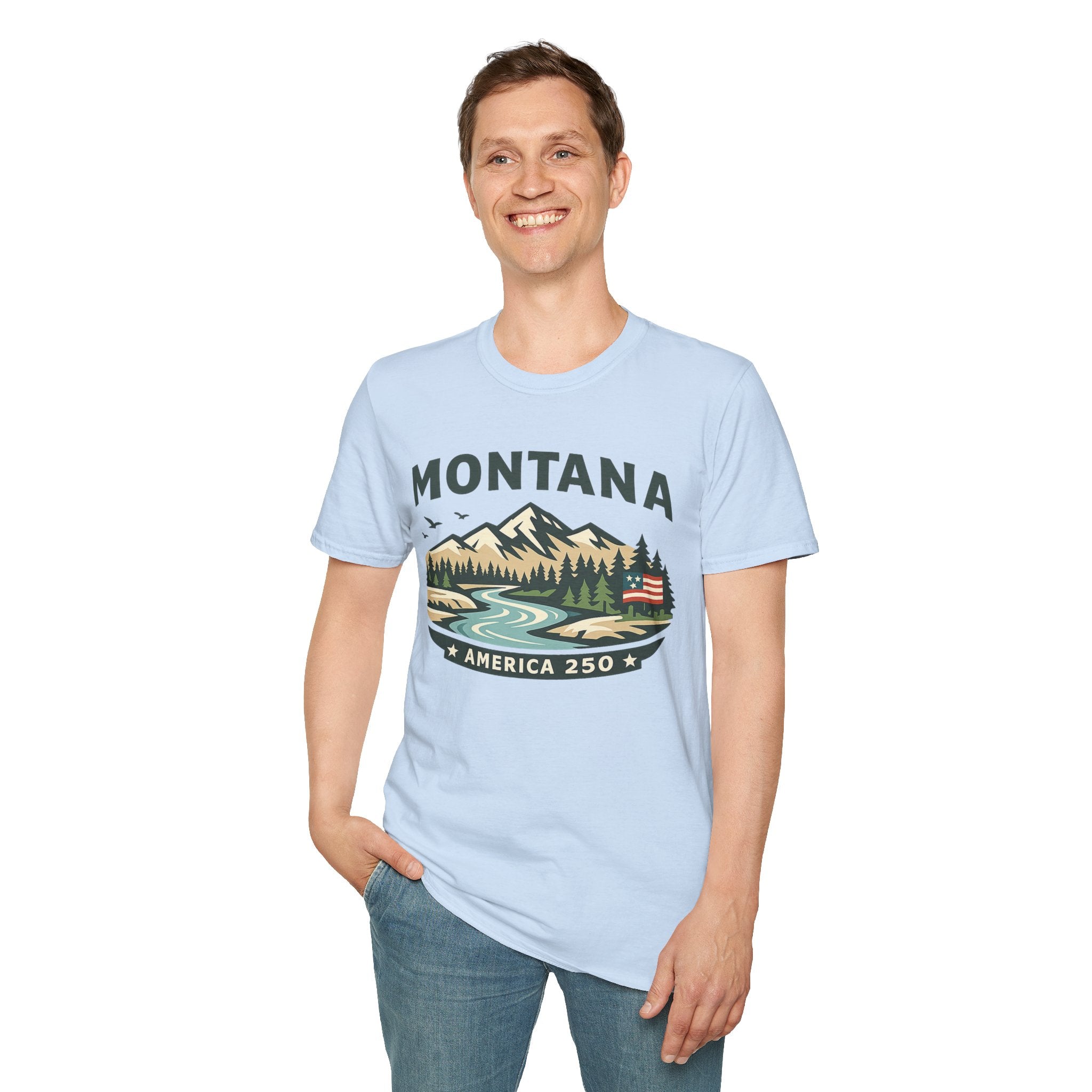 America 250 x Montana Mountain Scenic T-Shirt — Retro Nature Design