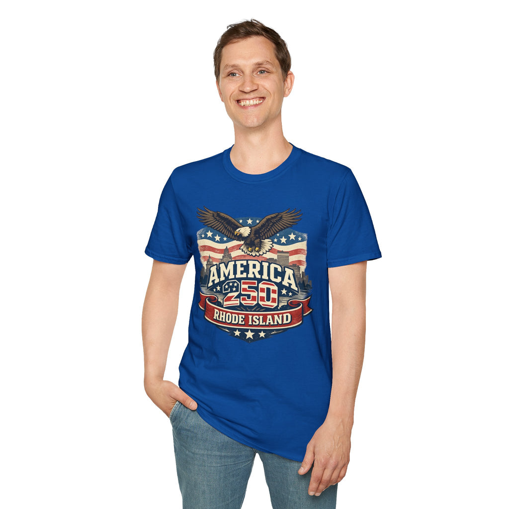 America 250 Rhode Island Eagle Shirt — Patriotic Skyline Graphic Tee