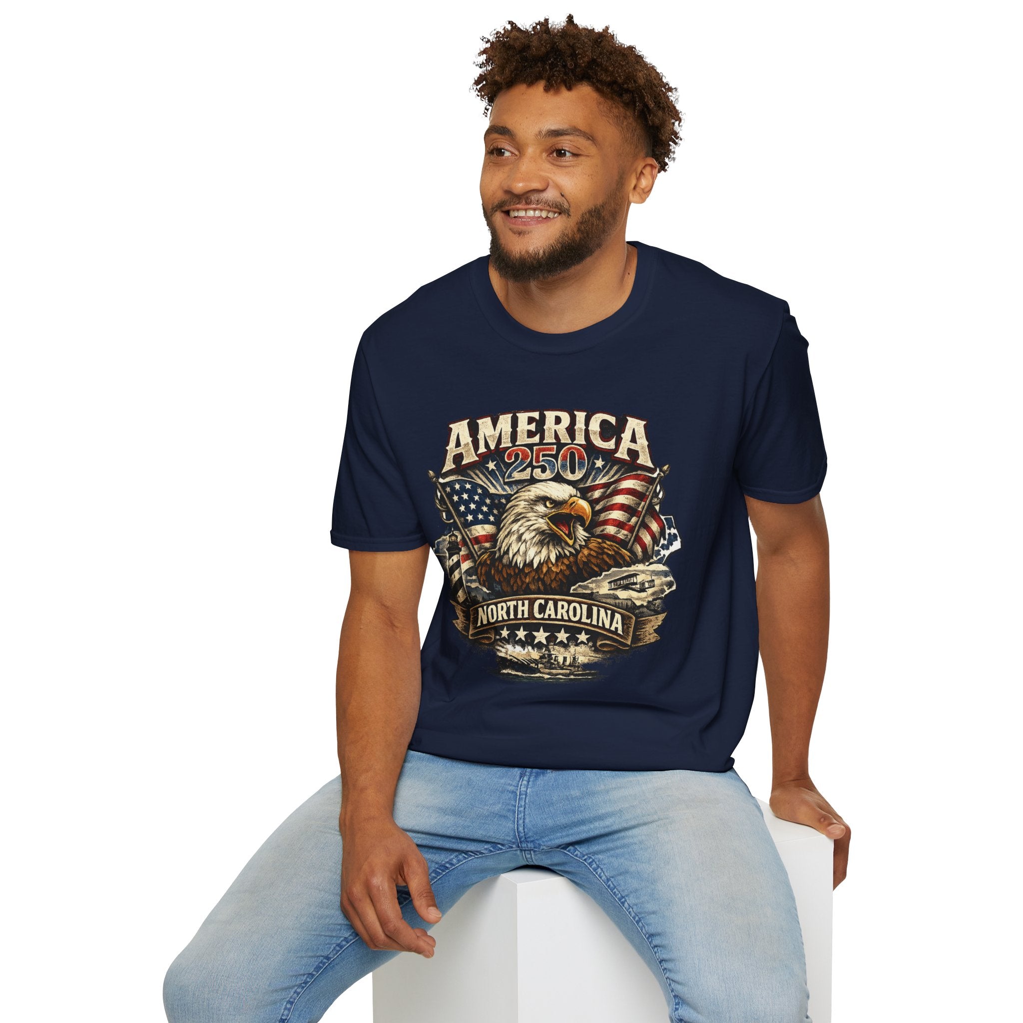 America 250 Eagle T-Shirt — Patriotic USA Flag Graphic (North Carolina)