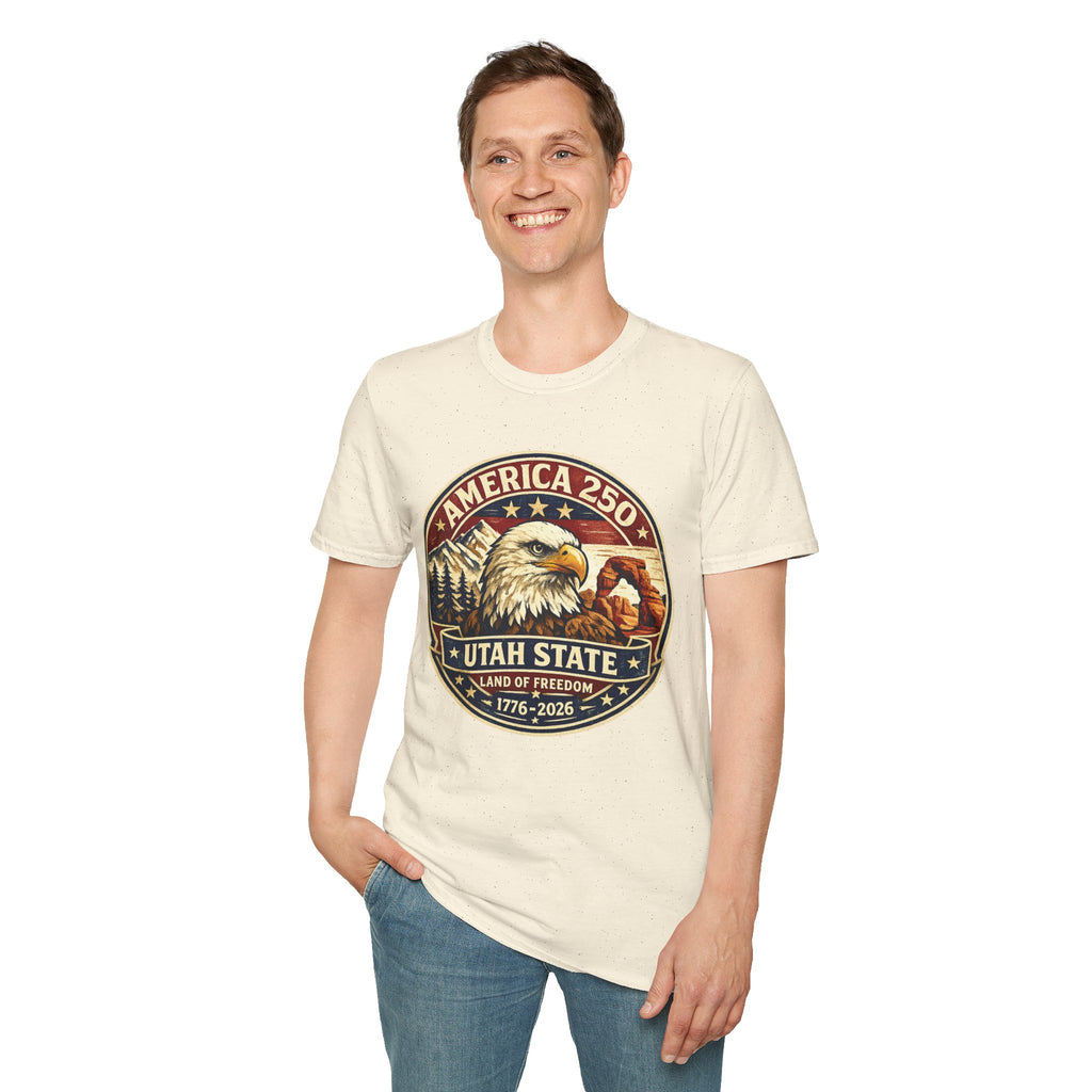America 250 Utah State Tee — Land of Freedom Eagle Graphic Shirt