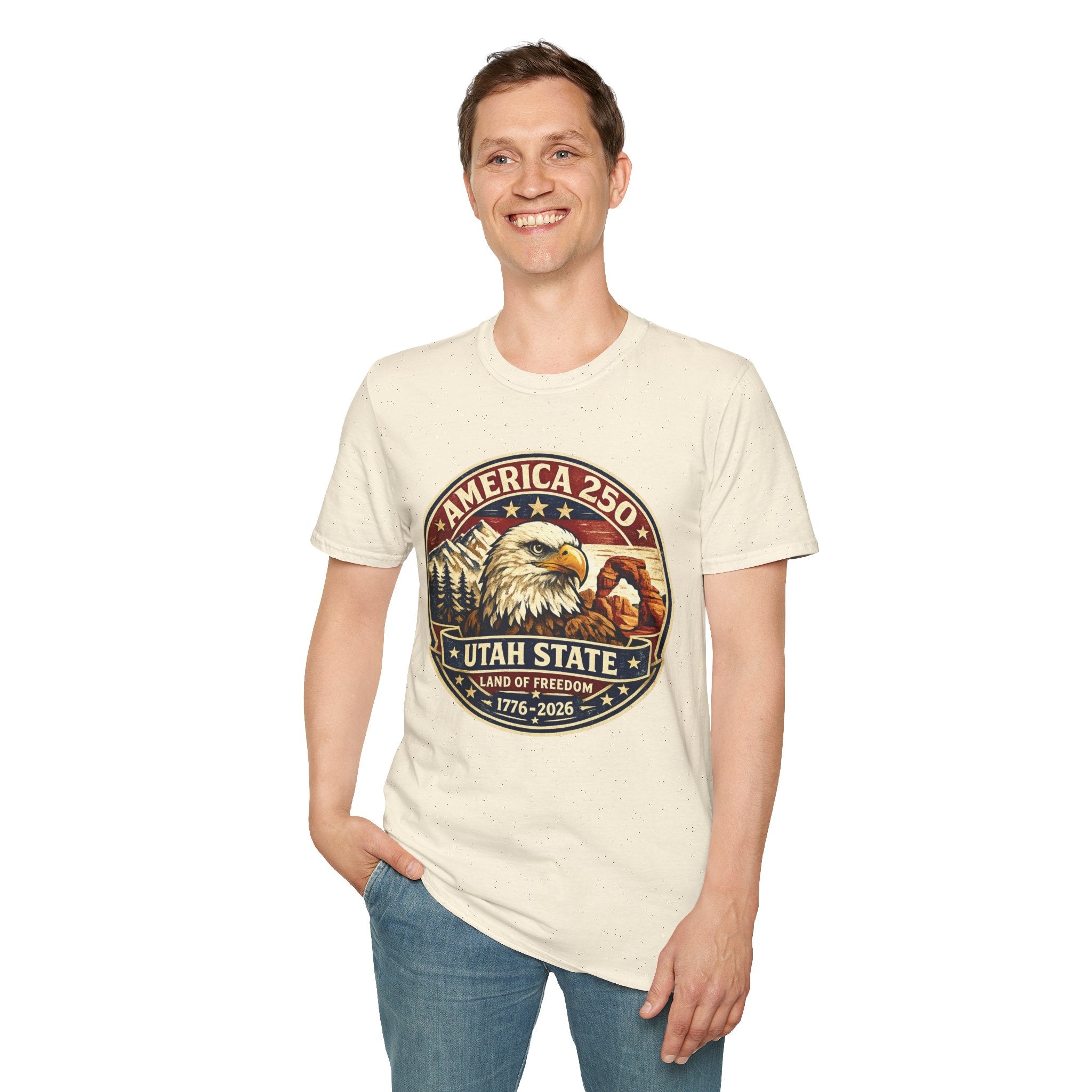 America 250 Utah State Tee — Land of Freedom Eagle Graphic Shirt
