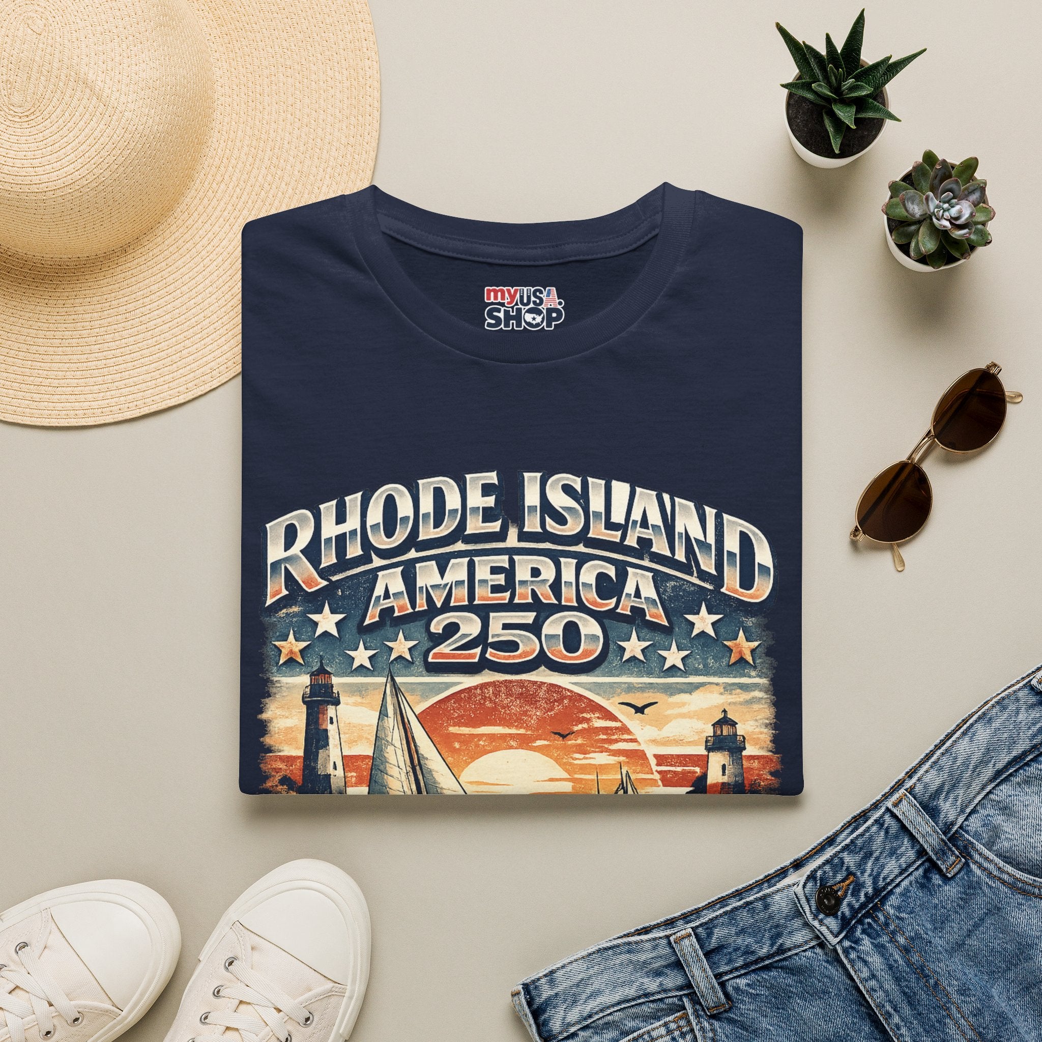 Rhode Island America 250 Shirt — Nautical Sunset Sailing Tee