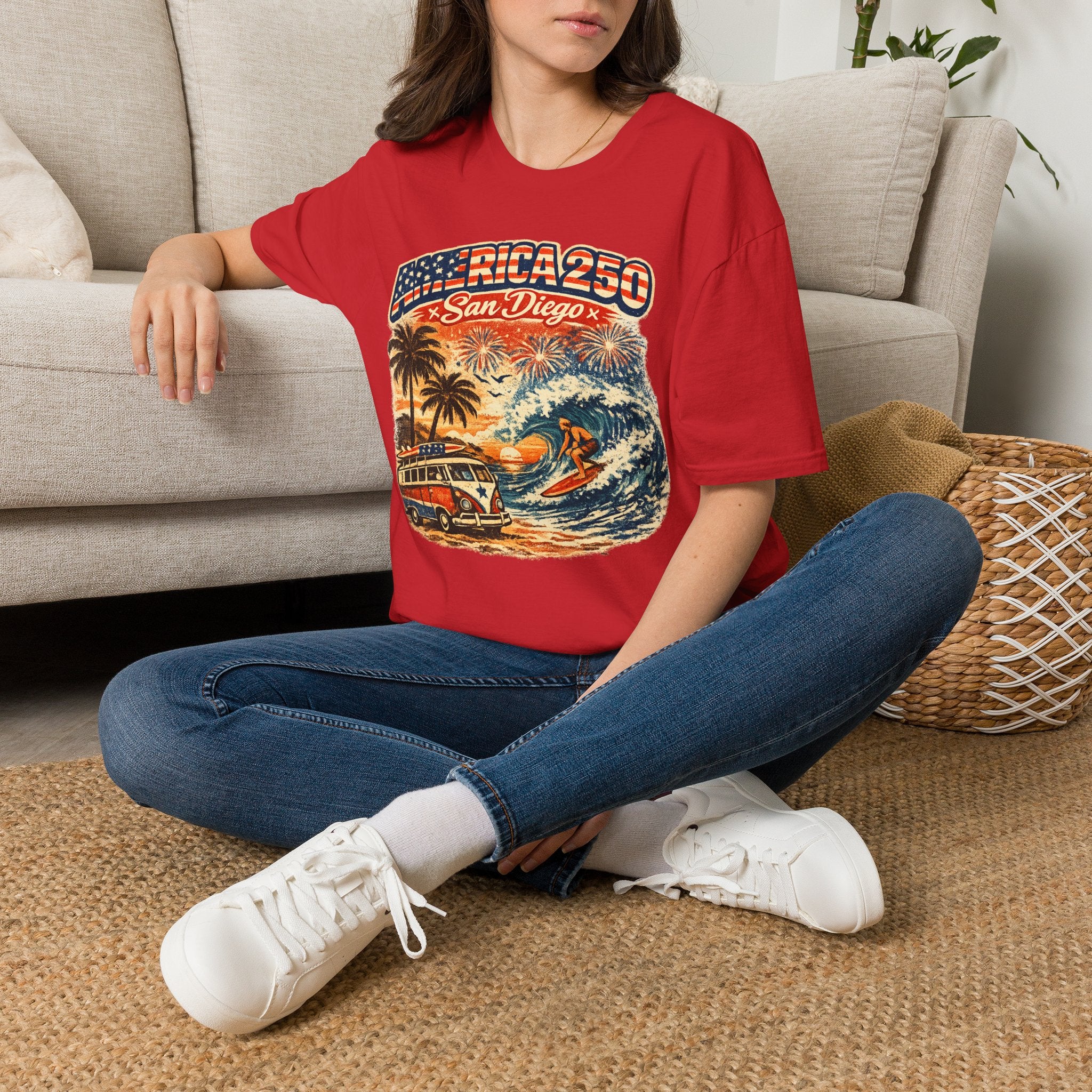 America 250 San Diego California Vintage Surf Tee