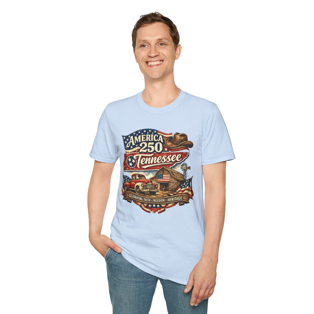 America 250 Tennessee T-Shirt — Celebrating Faith Freedom Heritage Graphic Tee