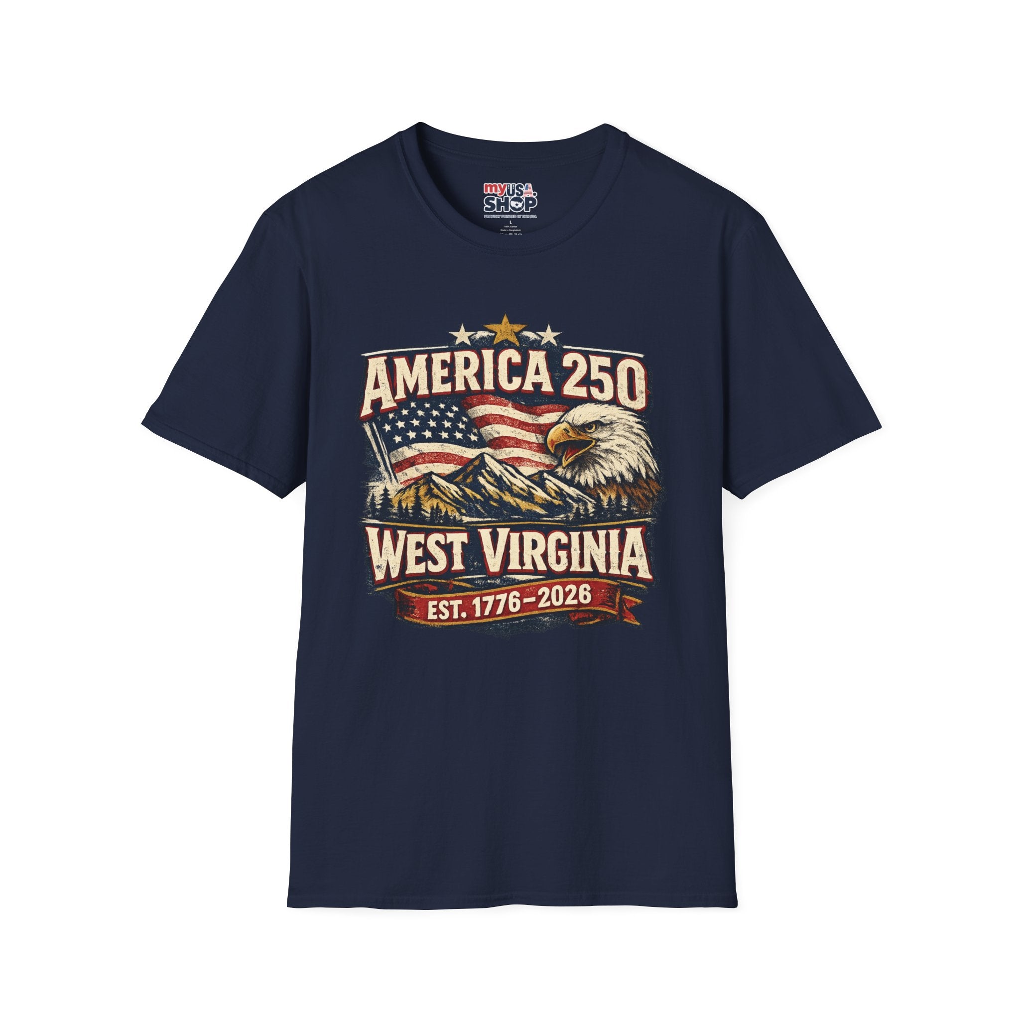 America 250 Eagle T-Shirt — West Virginia 1776–2026 Patriotic