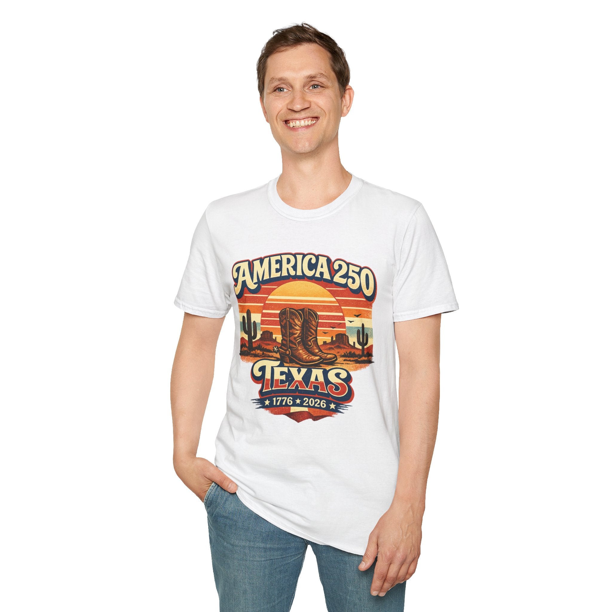 America 250 Texas T-Shirt — Retro Desert Cowboy Graphic Tee