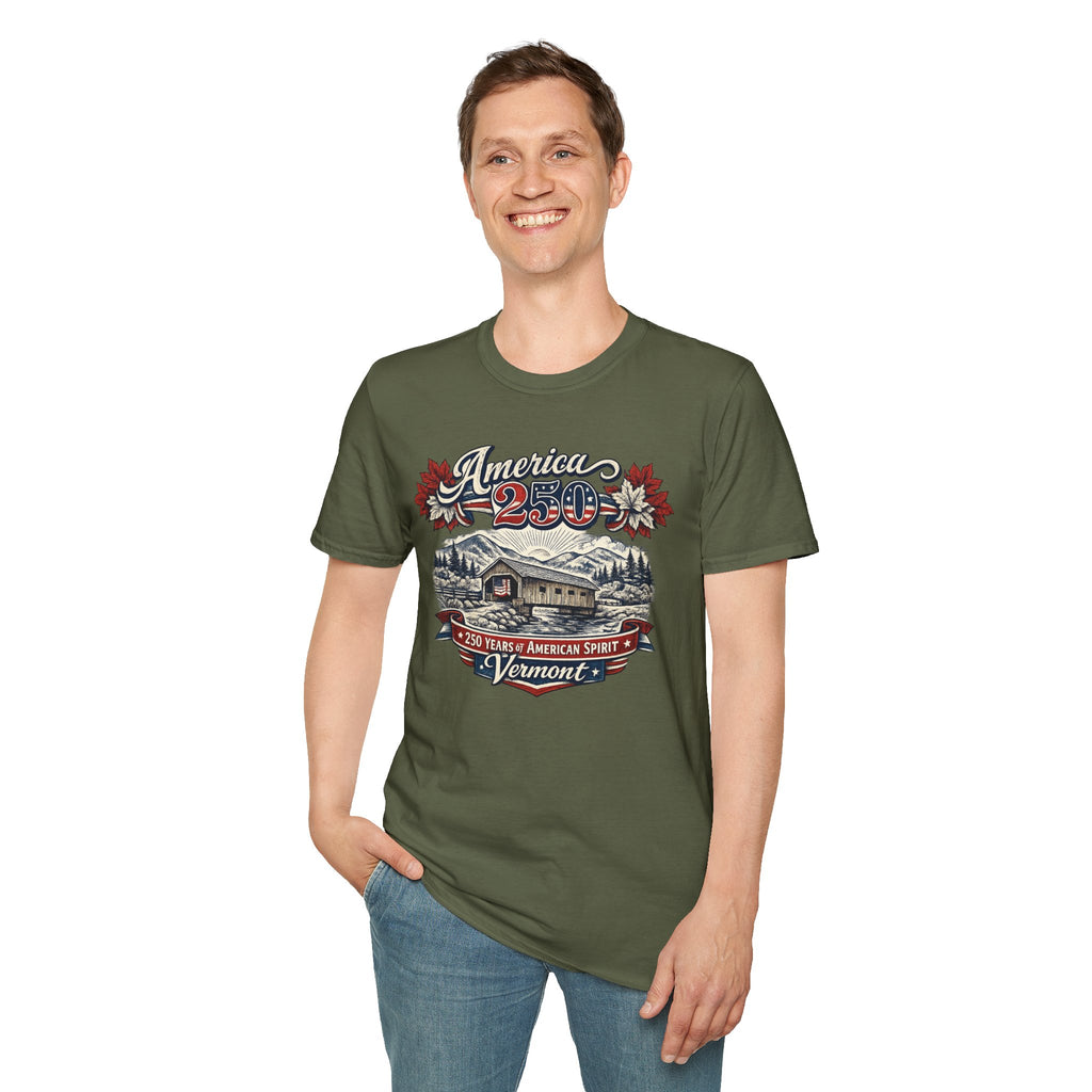 America 250 Vintage T-Shirt — Vermont Patriotic Vermont Mountains Tee