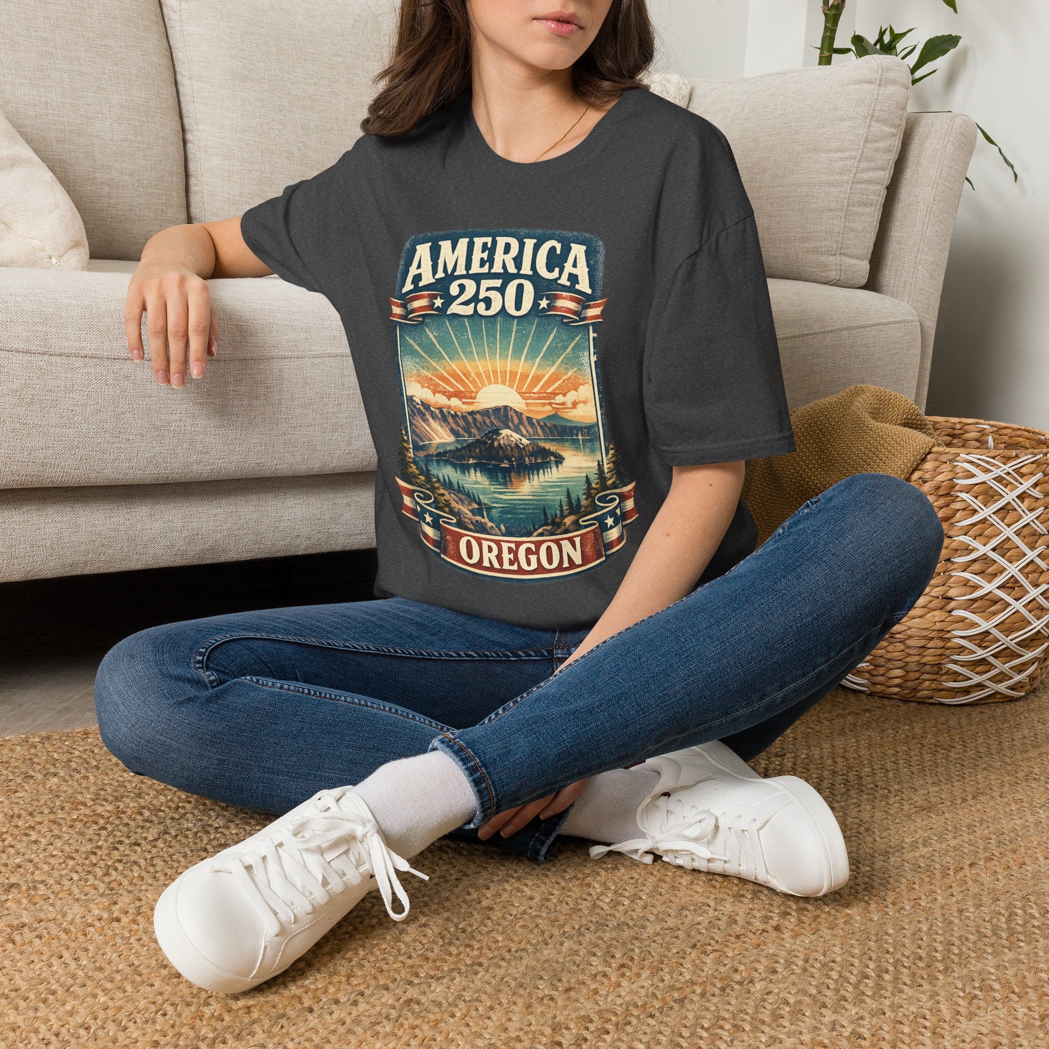 Oregon America 250 Shirt — Crater Lake Sunset Vintage Tee