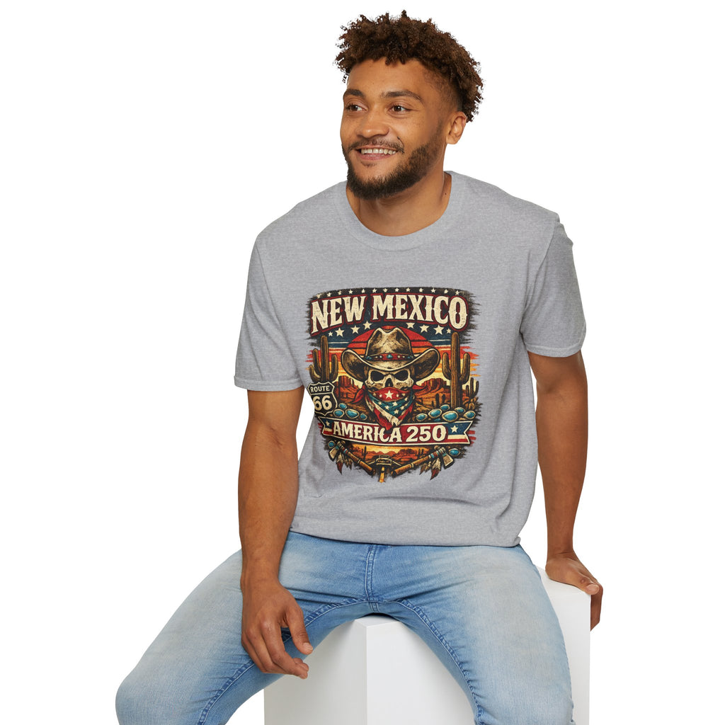 America 250 New Mexico Skull Cowboy T-Shirt — Route 66 Americana Desert Tee