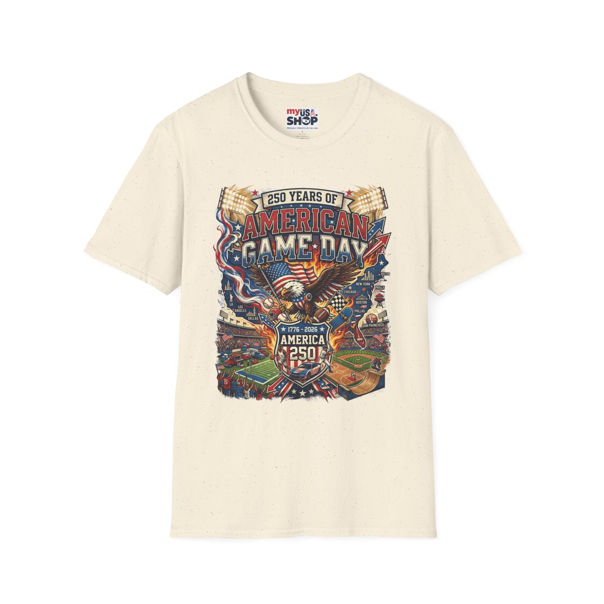 American Game Day T-Shirt — 250 Years USA Football & Baseball Celebration Pop Culture