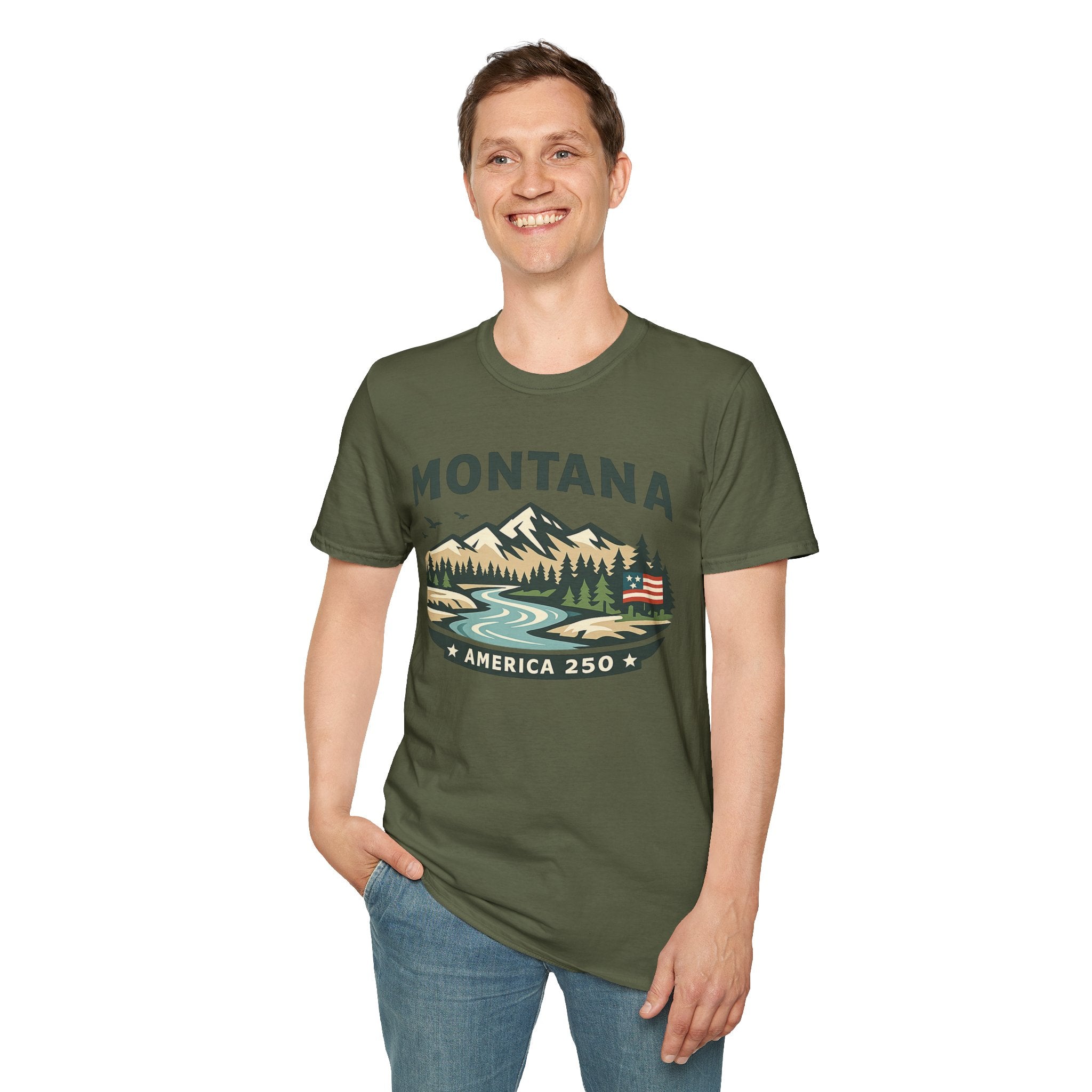America 250 x Montana Mountain Scenic T-Shirt — Retro Nature Design