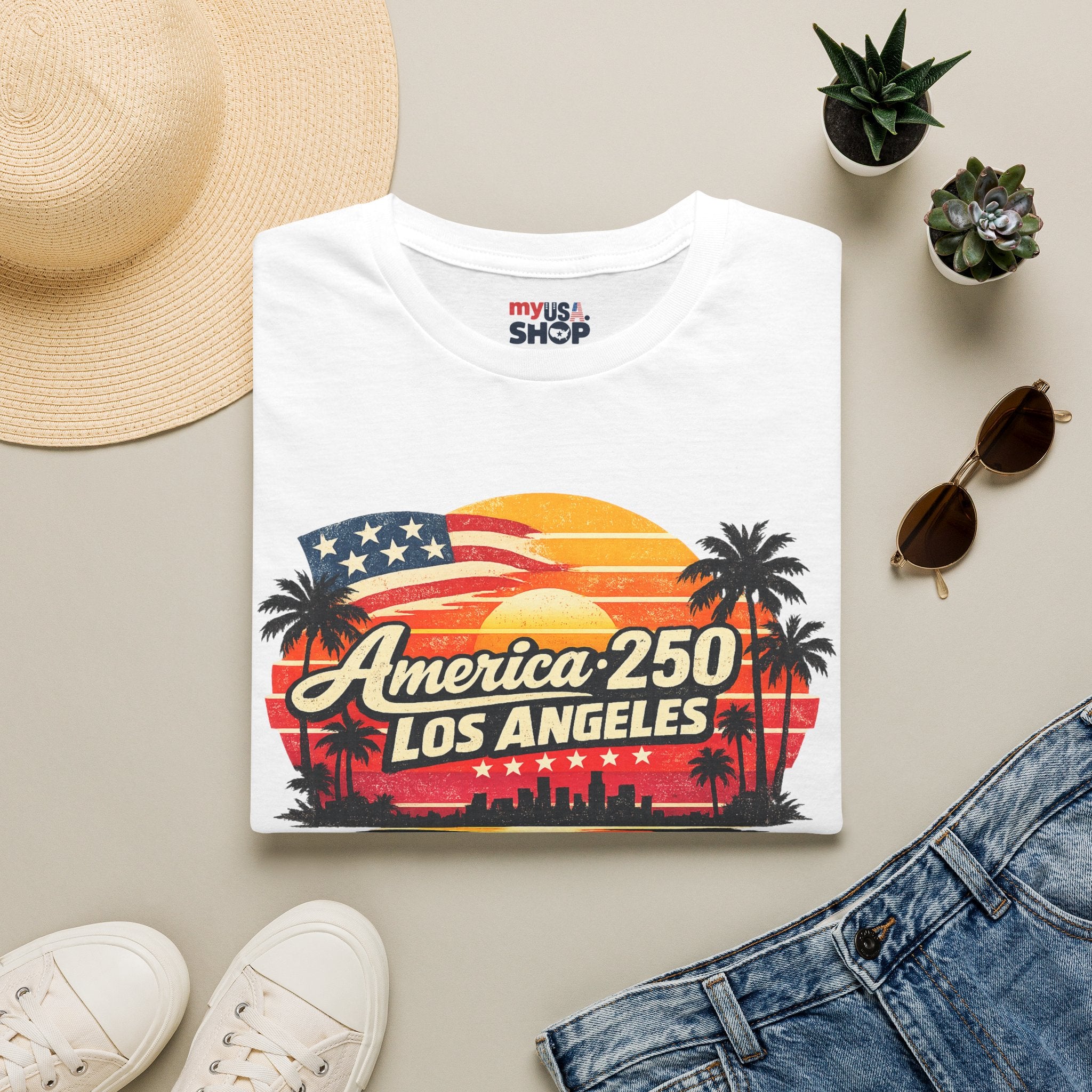 America 250 Los Angeles Retro Sunset California Tee
