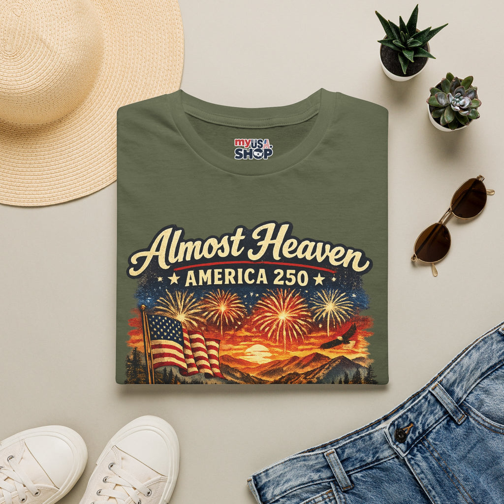 Almost Heaven West Virginia T-Shirt – America 250 Patriotic Fireworks Tee