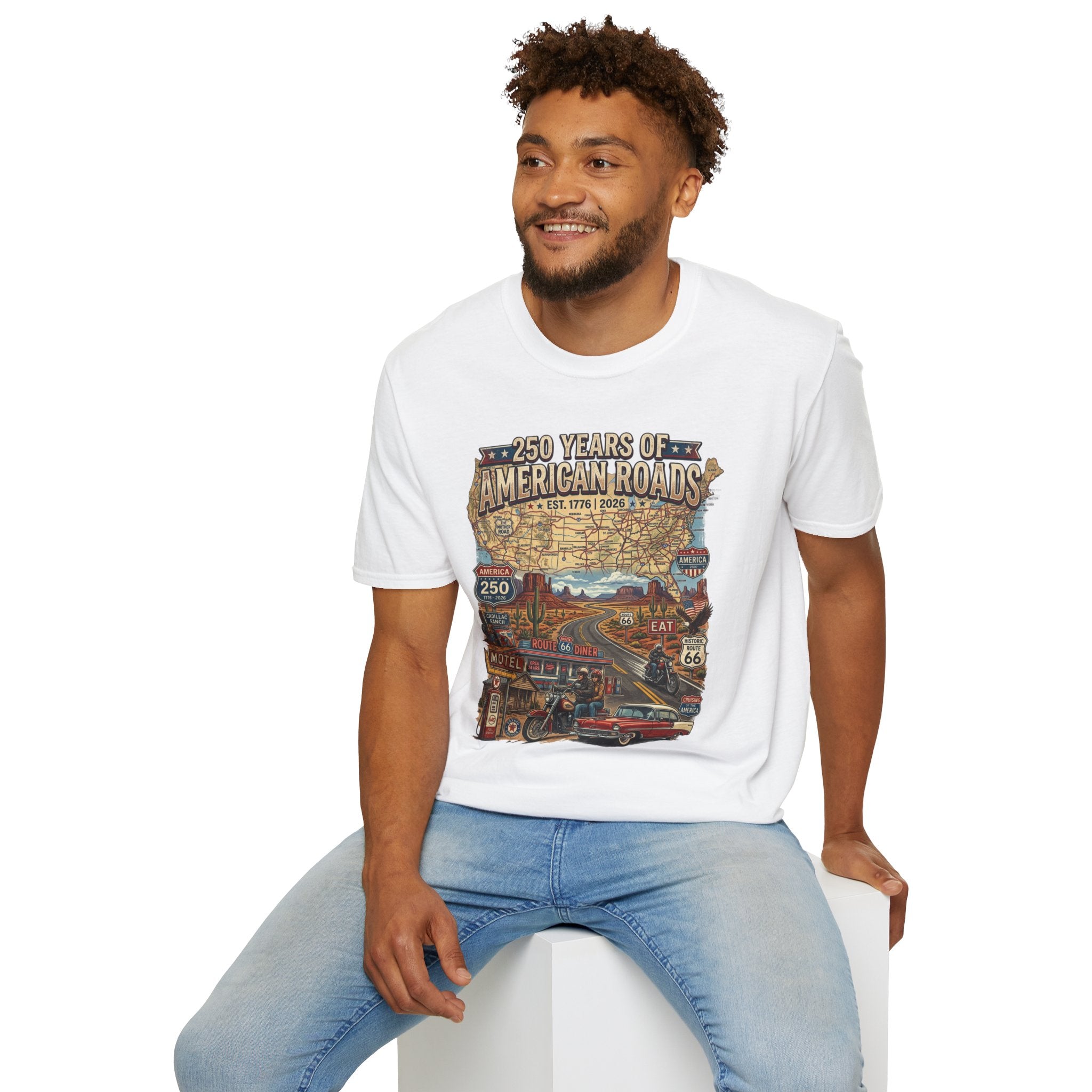 250 Years of American Roads T‑Shirt — Vintage USA Roadmap & Route 66 Travel Tee America 250 Pop Culture