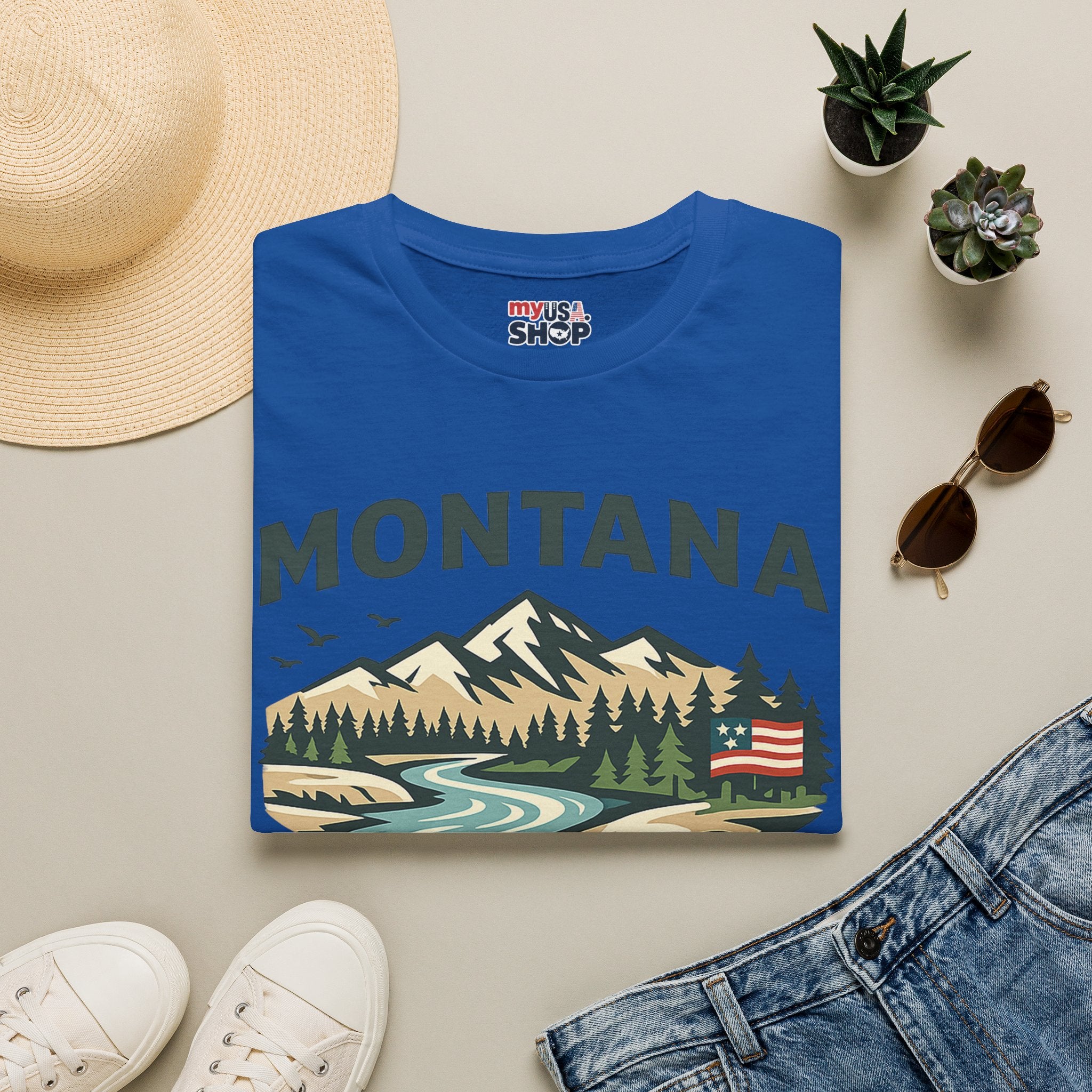 America 250 x Montana Mountain Scenic T-Shirt — Retro Nature Design