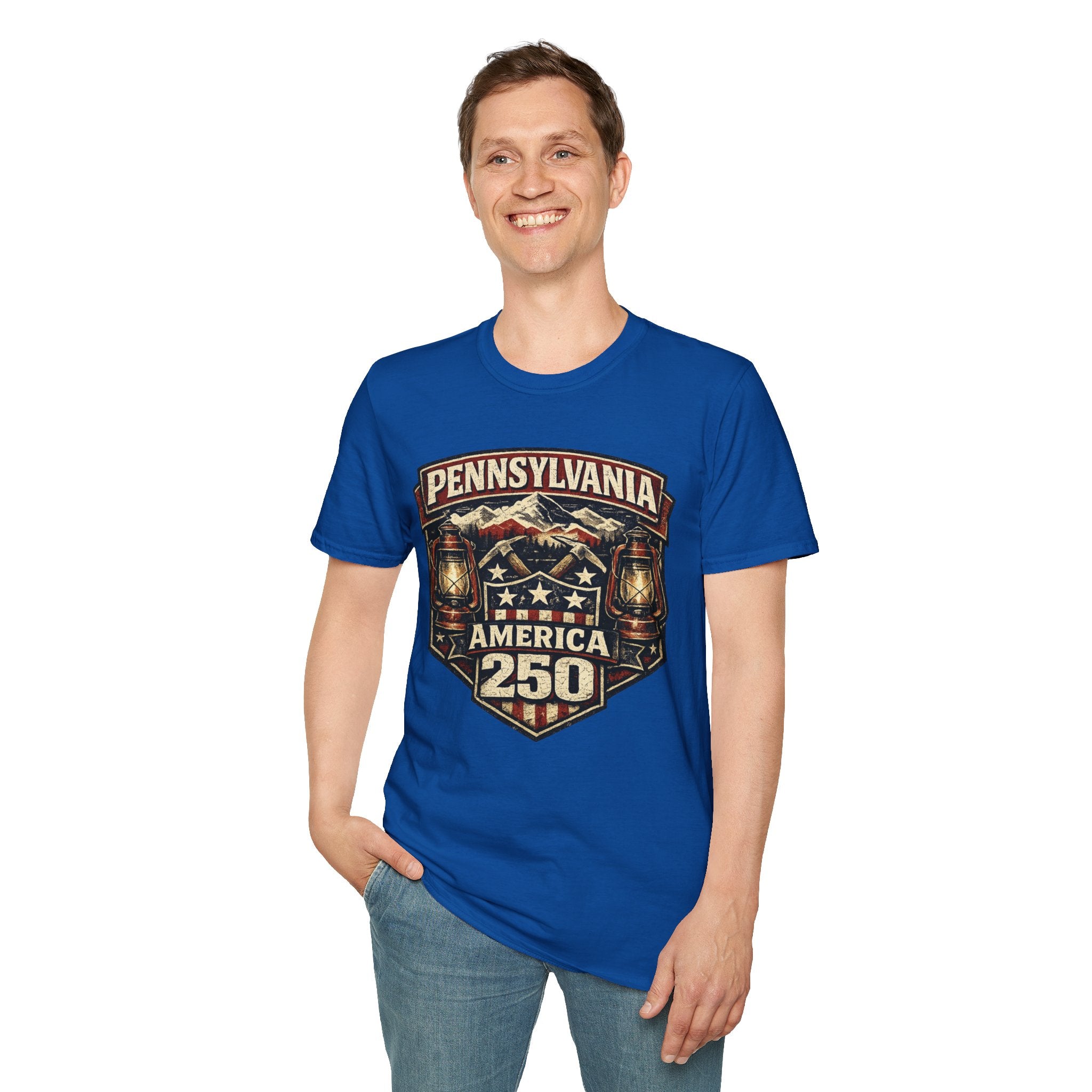 Pennsylvania America 250 Shirt — Rustic Mountain Miner Badge Graphic Tee
