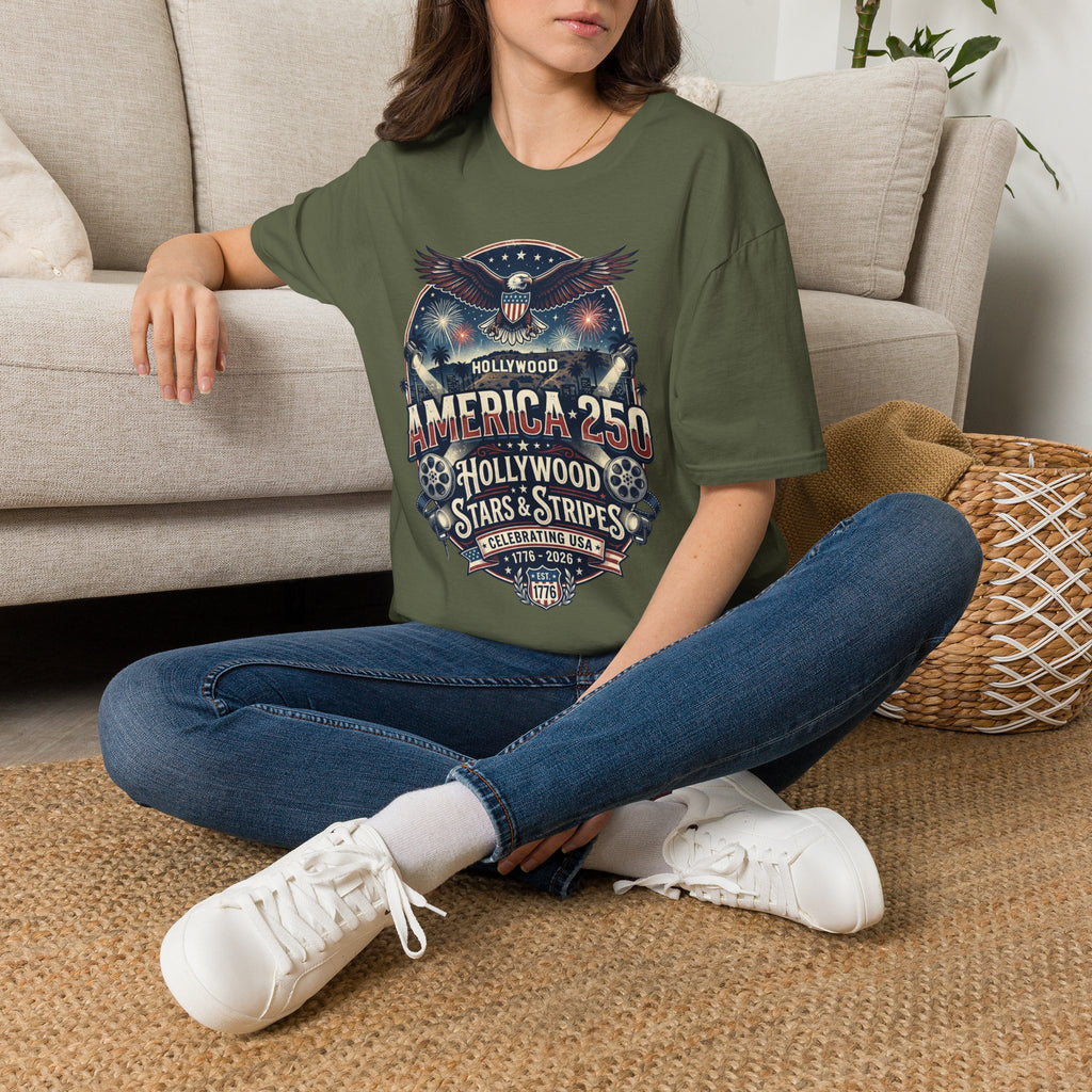 America 250 Graphic T-Shirt — Hollywood Stars & Stripes Eagle Design