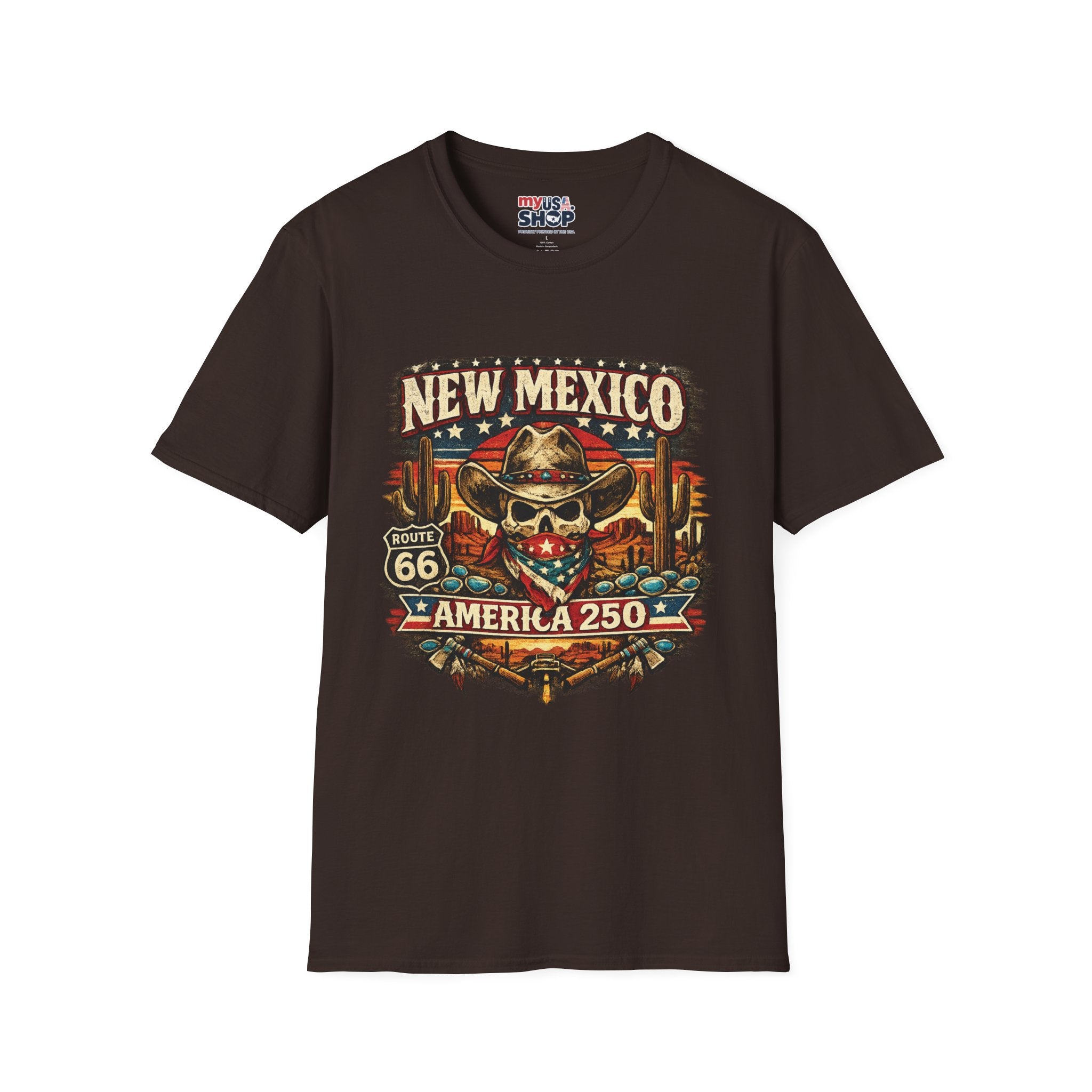 America 250 x New Mexico Skull Cowboy — Vintage Route 66 Desert