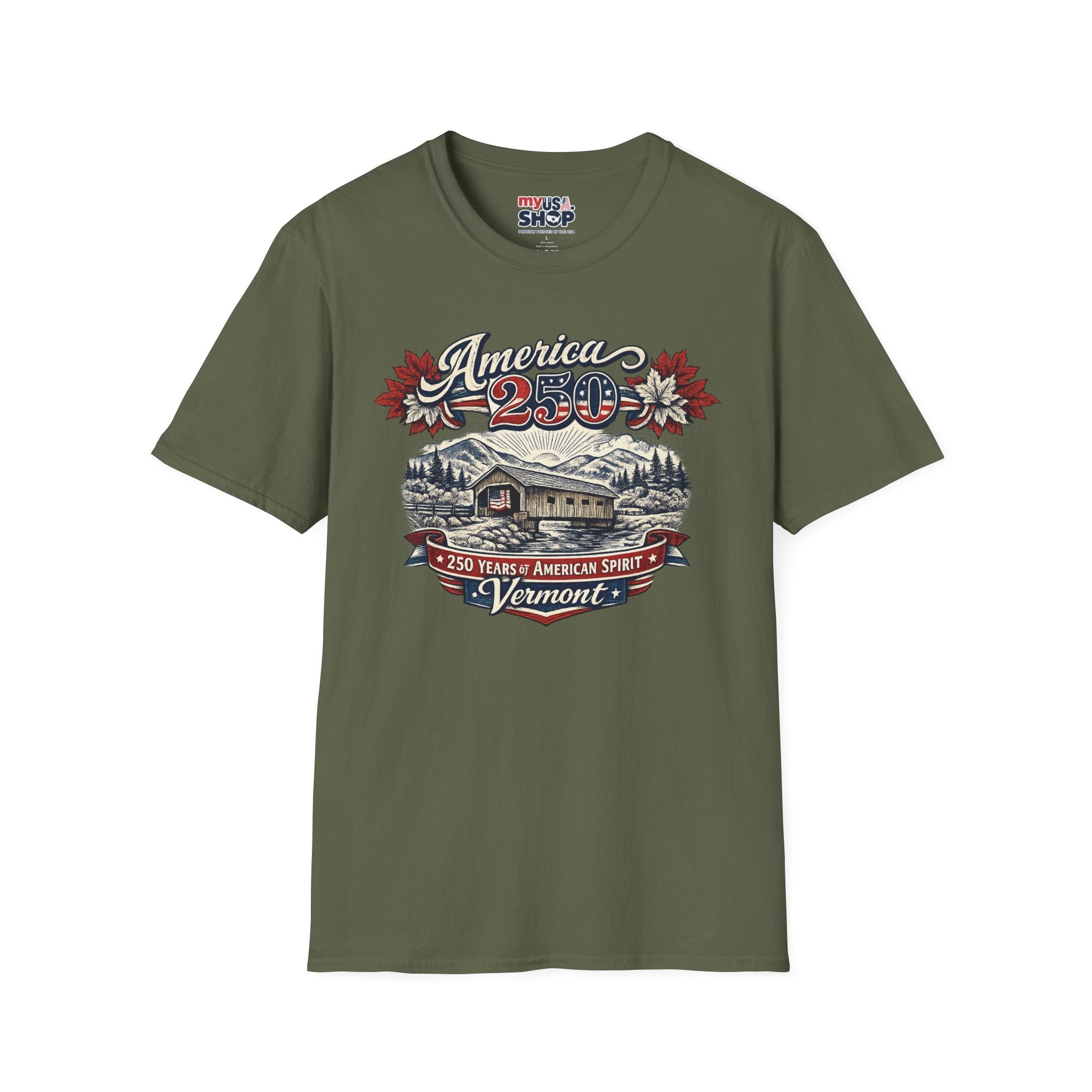 America 250 Vintage T-Shirt — Vermont Patriotic Vermont Mountains Tee