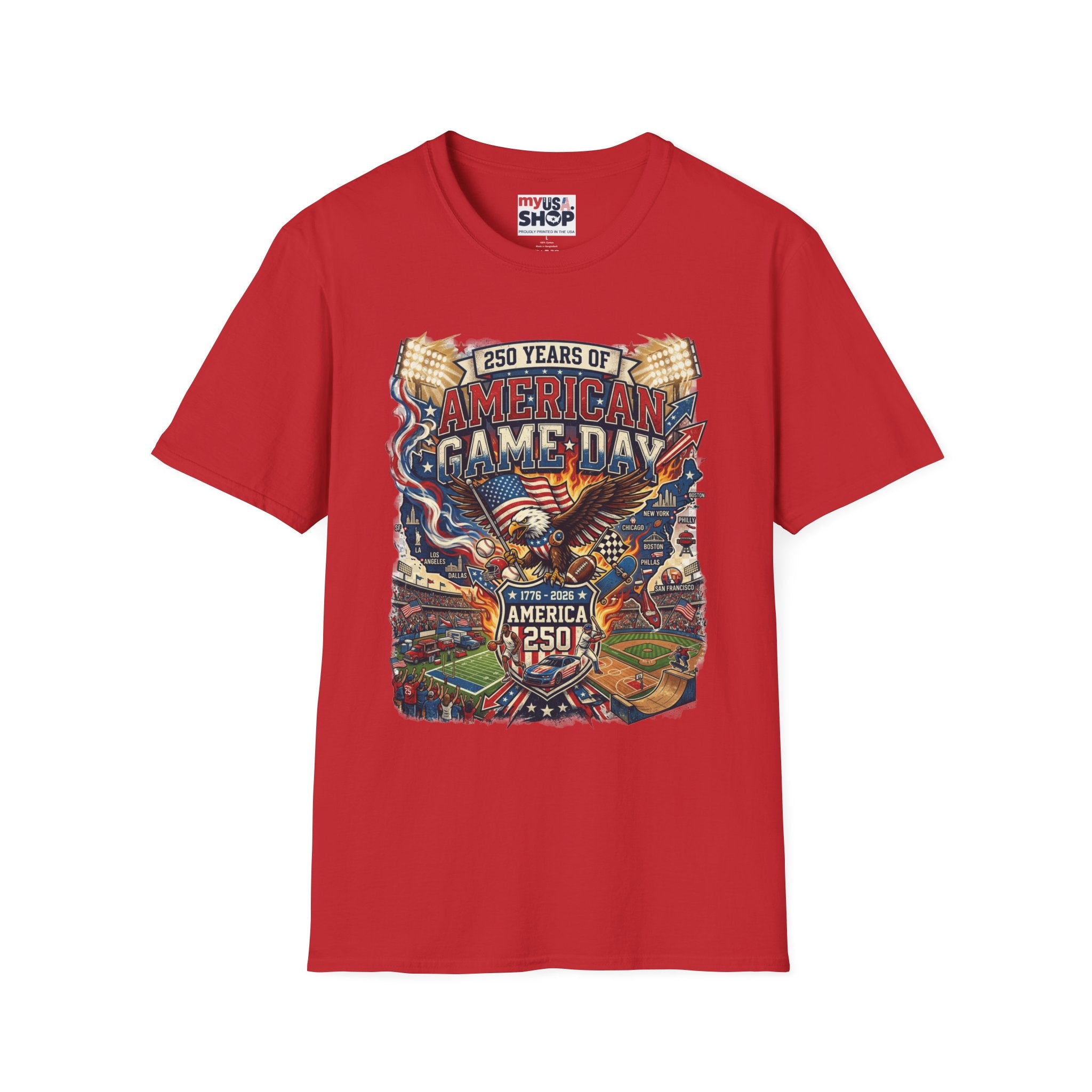 American Game Day T-Shirt — 250 Years USA Football & Baseball Celebration Pop Culture