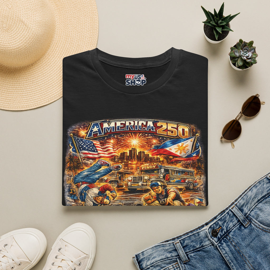 America 250 Celebration — Patriotic Filipino Culture Graphic