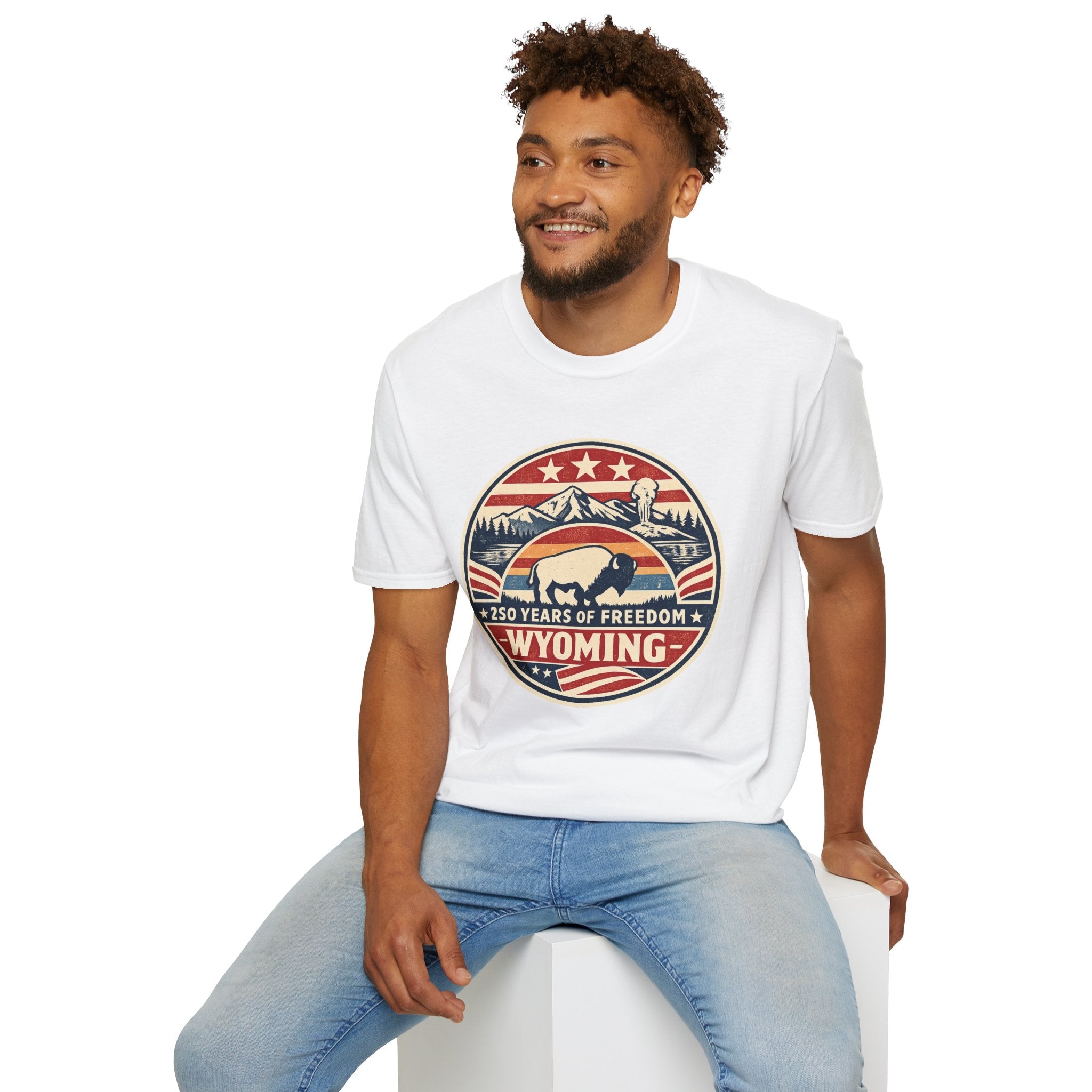 Wyoming Buffalo Tee — America 250 Retro Mountain Graphic T-Shirt